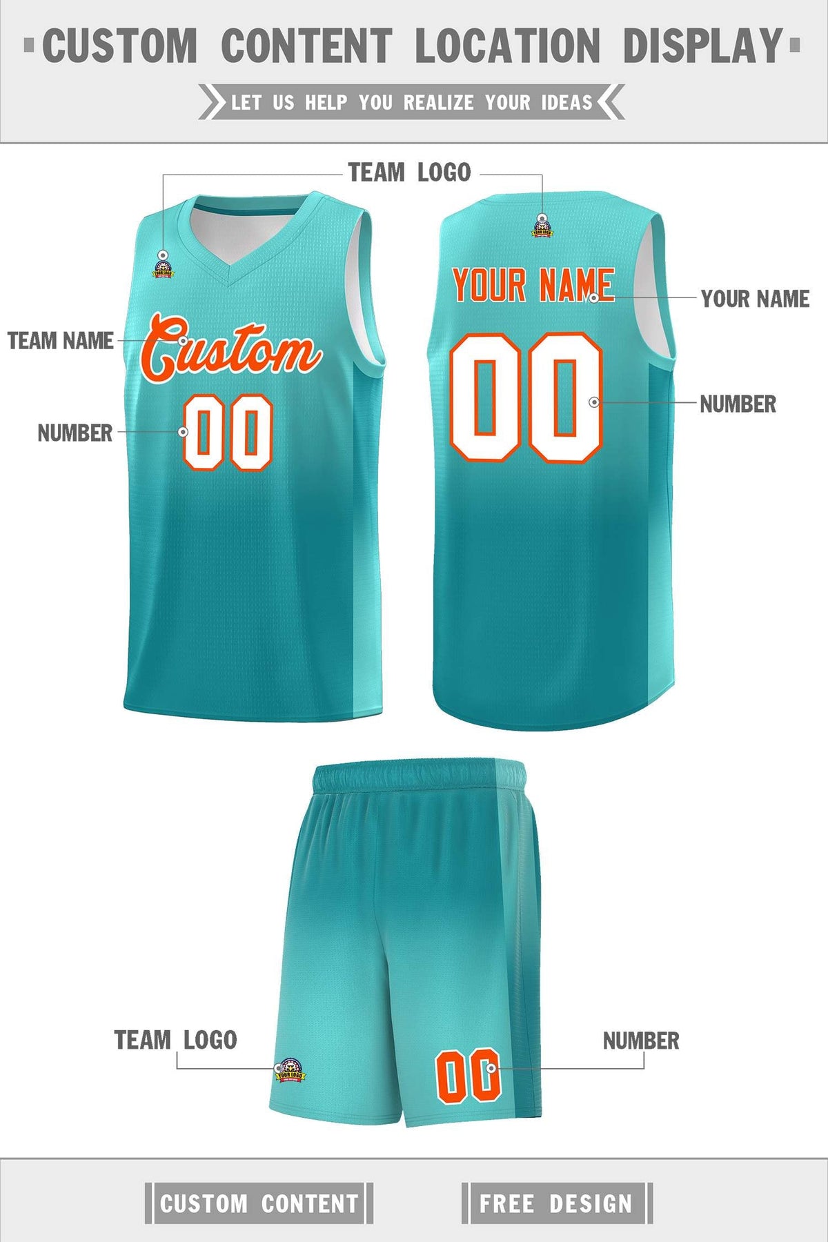 Custom Bright Green Aqua Gradient Fashion Sets Sports Uniform Basketball Jersey