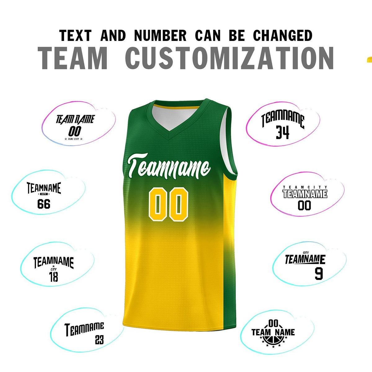 Custom Kelly Green Gold Gradient Fashion Sets Sports Uniform Basketball Jersey