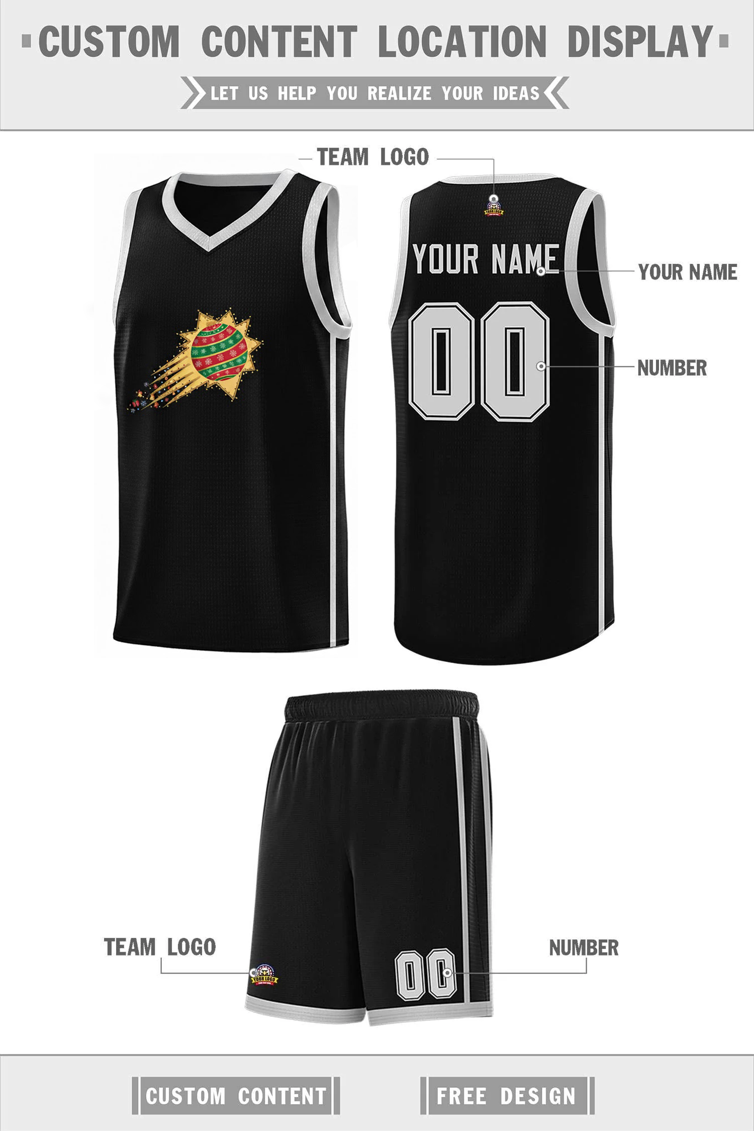 Custom Christmas Phoenix Black White Side Two Bars Sports Uniform Basketball Jersey