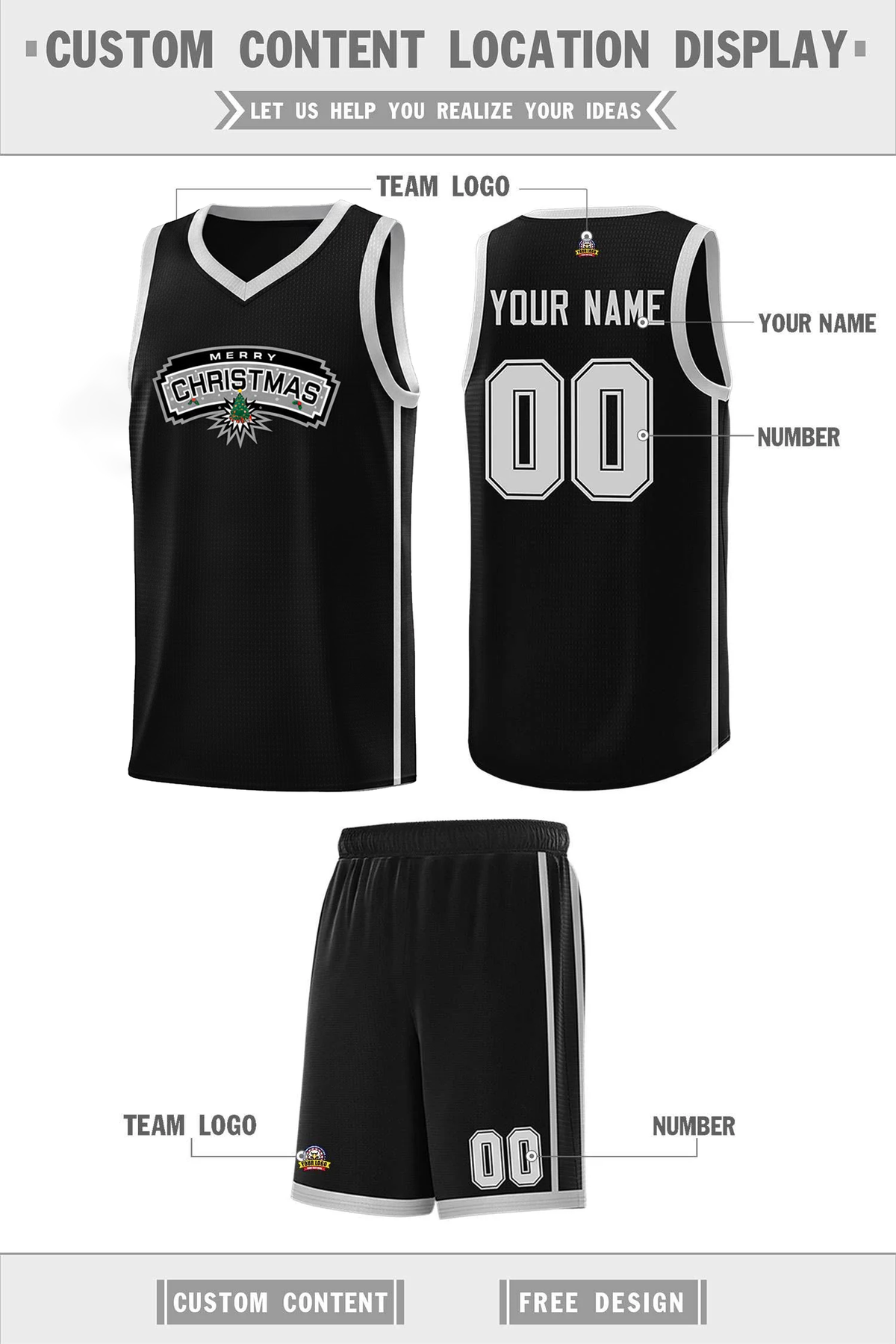 Custom Christmas San Antonio Black White Side Two Bar Sports Uniform Basketball Jersey