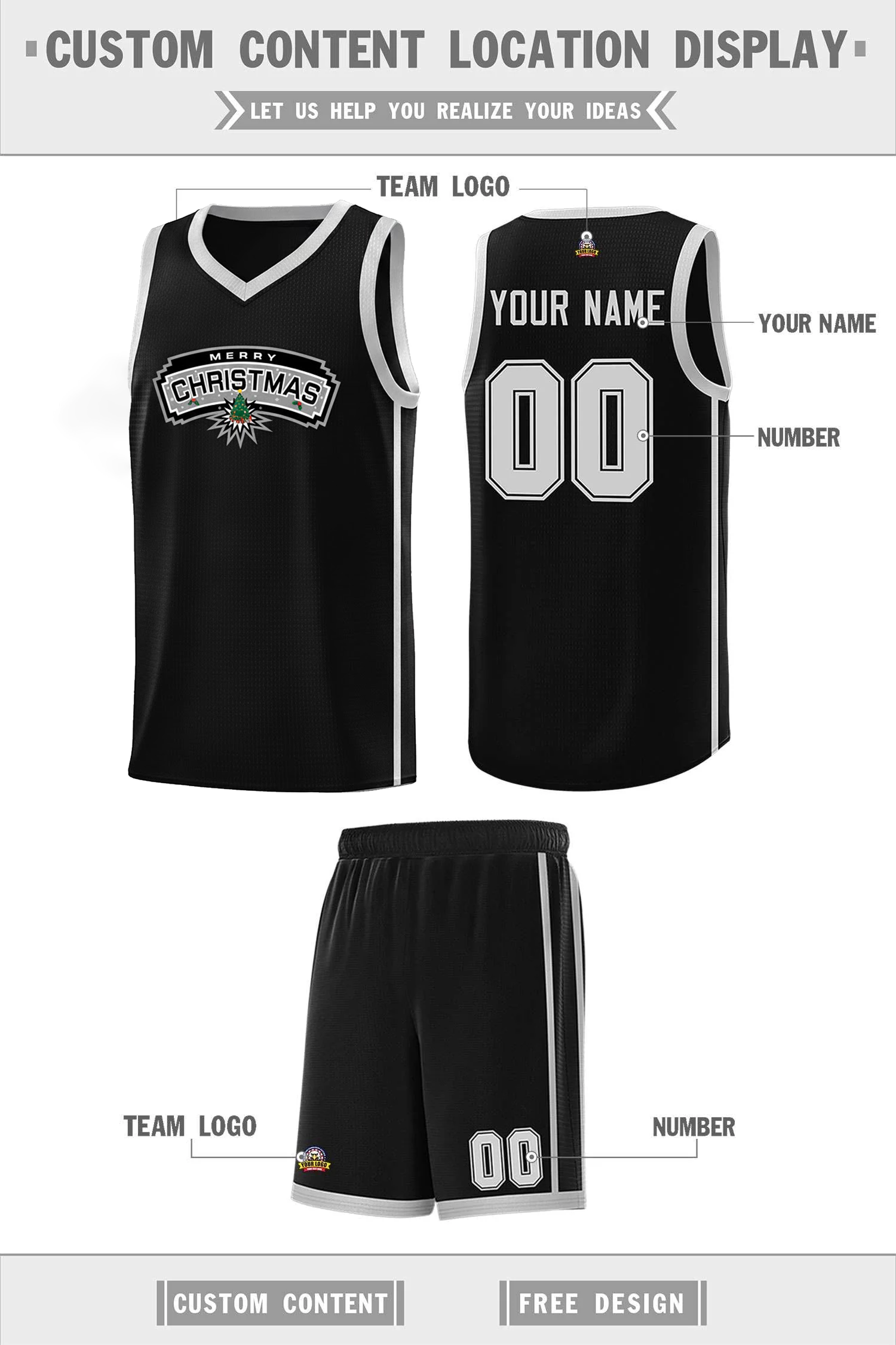 Custom Christmas San Antonio Black White Side Two Bar Sports Uniform Basketball Jersey