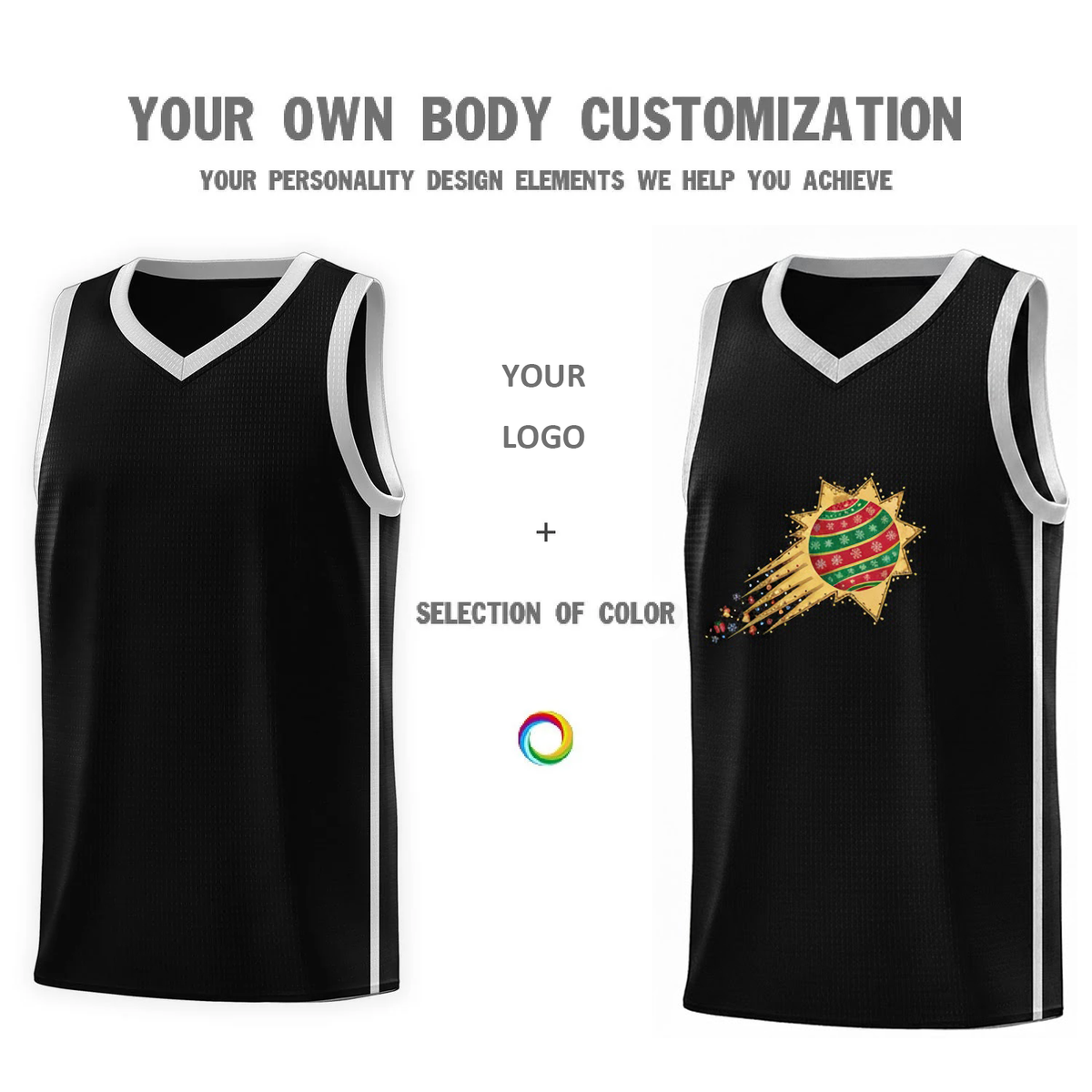 Custom Christmas Phoenix Black White Side Two Bars Sports Uniform Basketball Jersey