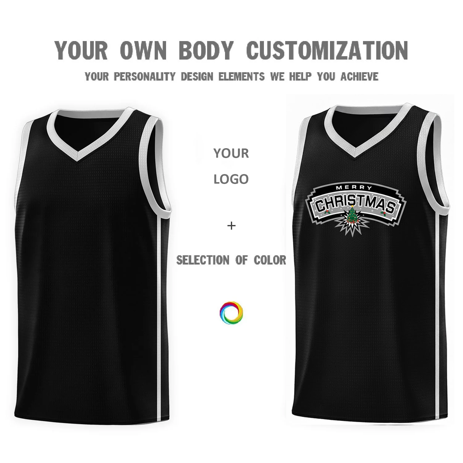 Custom Christmas San Antonio Black White Side Two Bar Sports Uniform Basketball Jersey