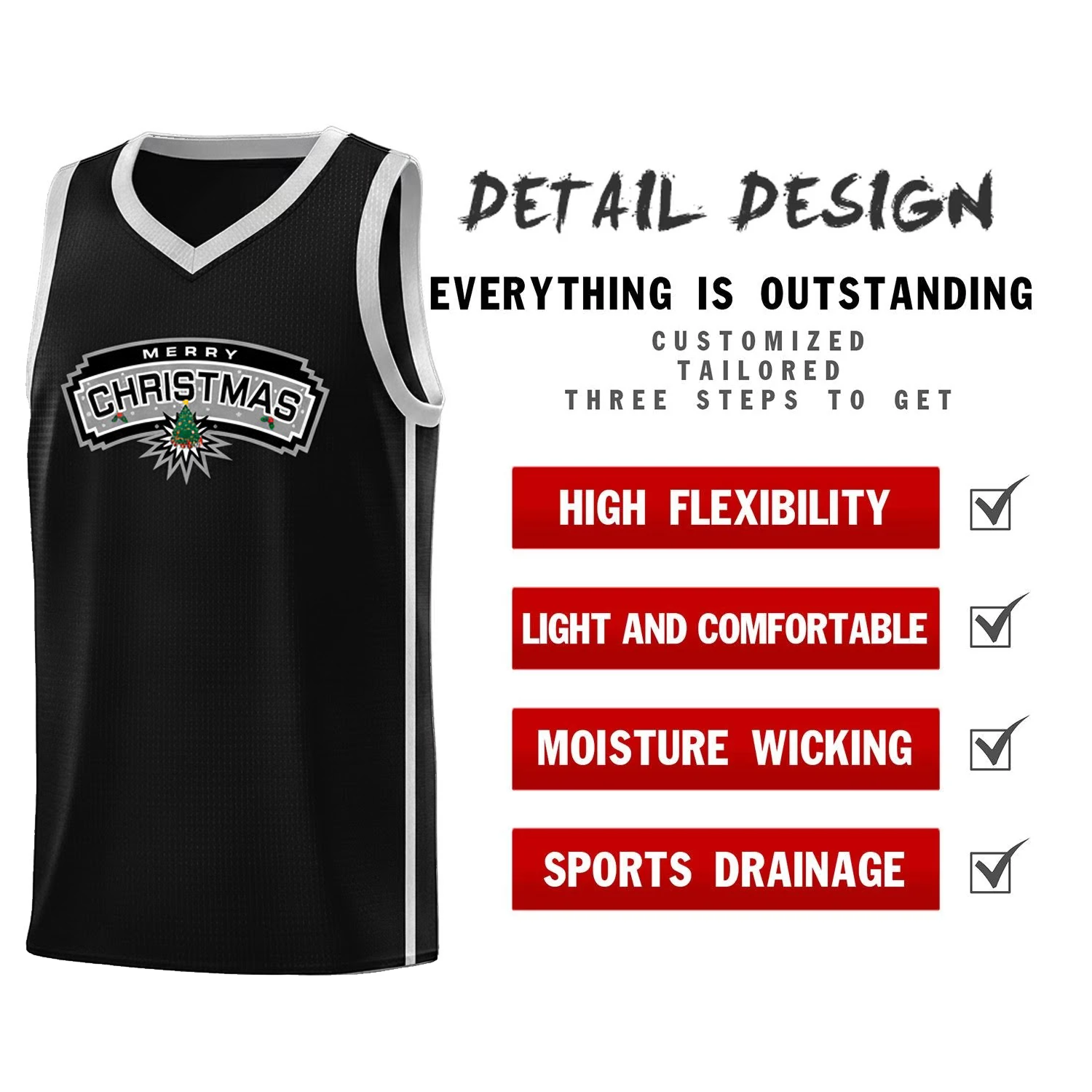 Custom Christmas San Antonio Black White Side Two Bar Sports Uniform Basketball Jersey