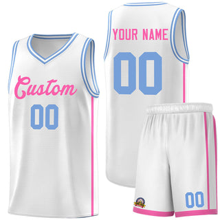 Custom White Pink Side Two Bars Sports Uniform Basketball Jersey - Style 1