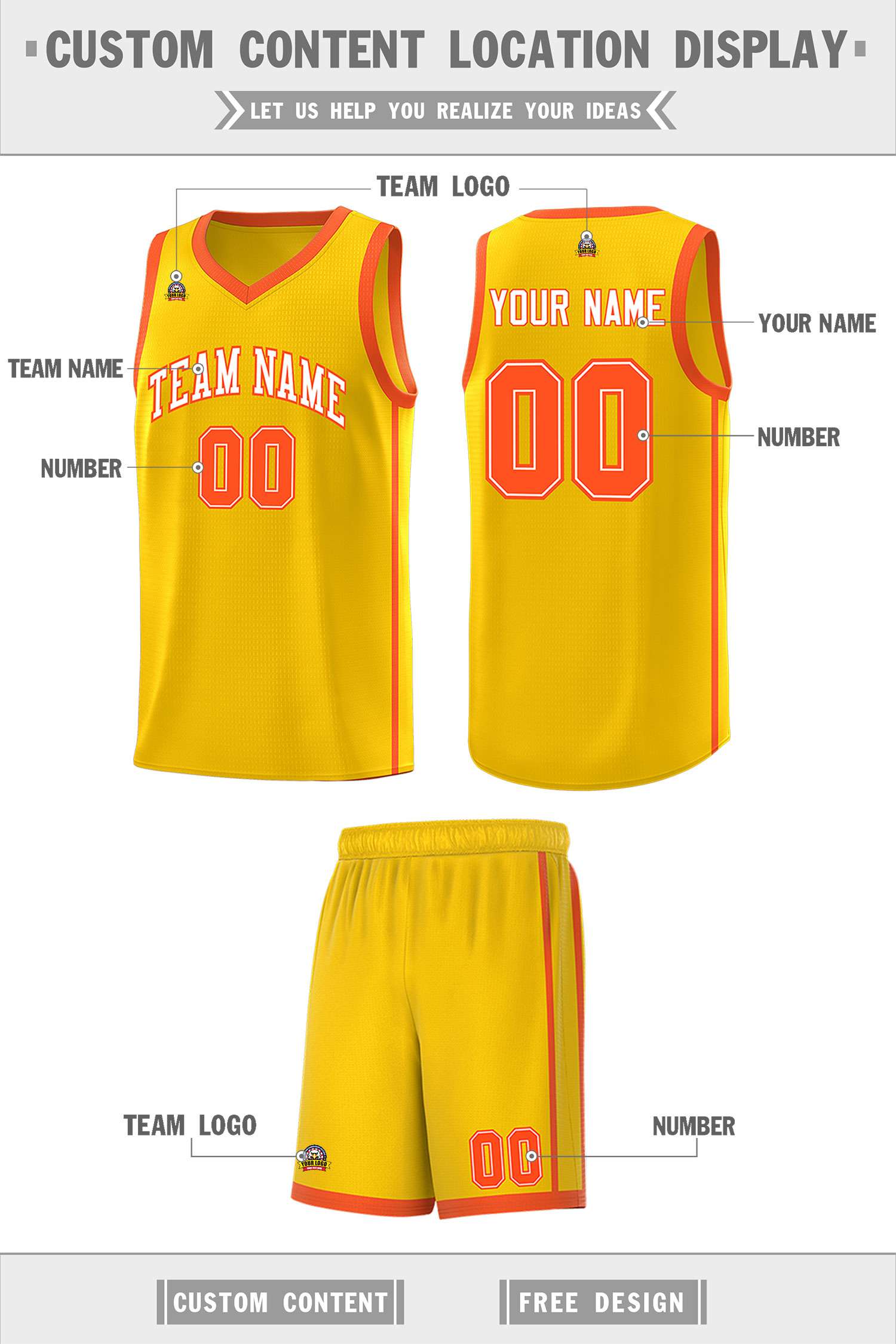 Custom Gold White-Orange Side Two Bars Sports Uniform Basketball Jersey