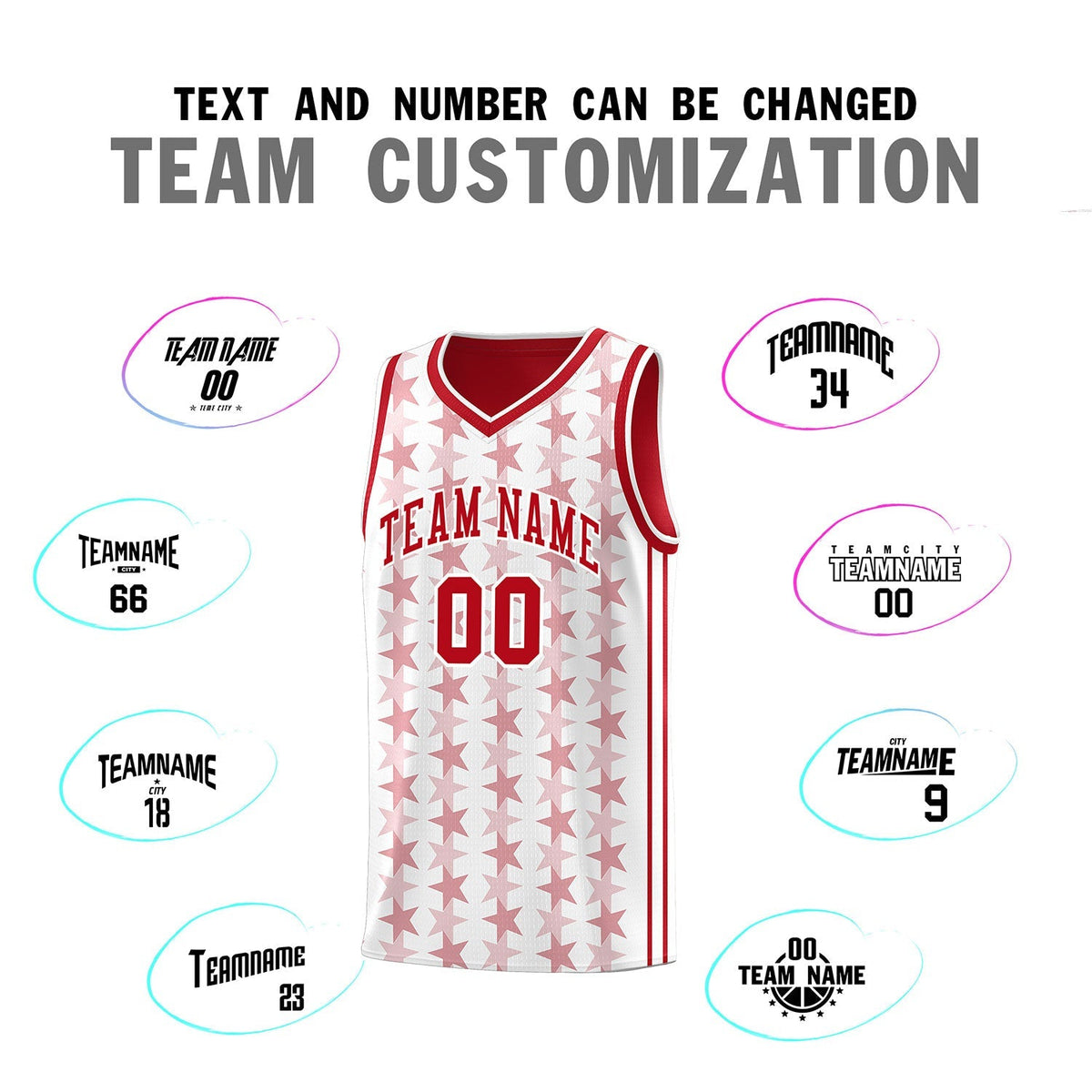 Custom White Red Star Graffiti Pattern Sets Sports Uniform Basketball Jersey