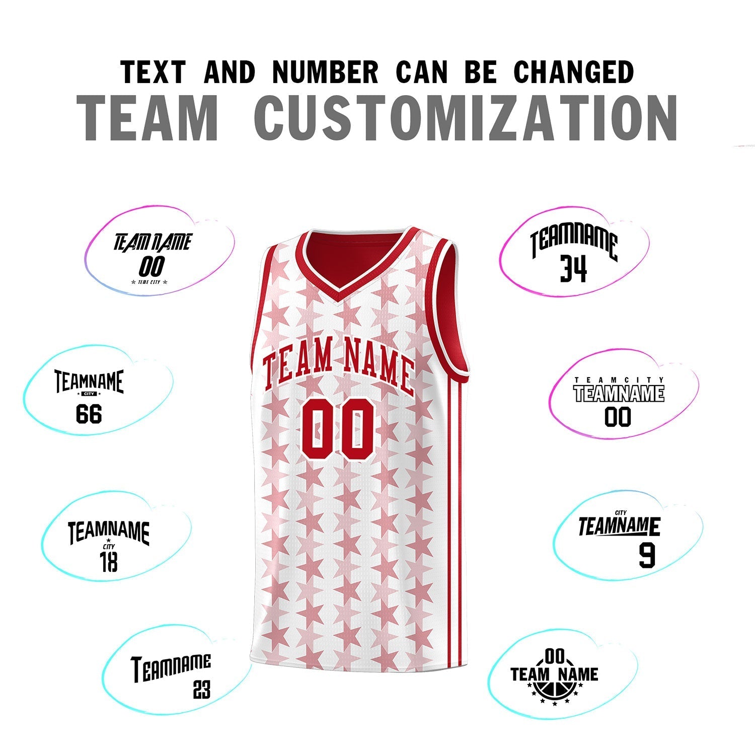 Custom White Red Star Graffiti Pattern Sets Sports Uniform Basketball Jersey