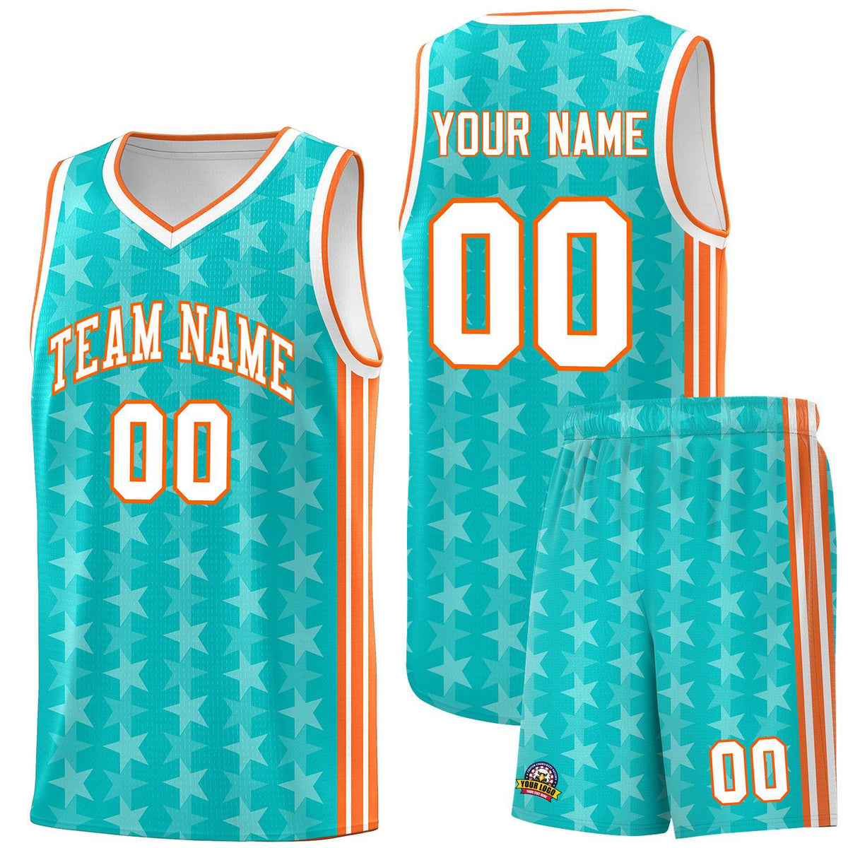 Custom Aqua White Star Graffiti Pattern Sets Sports Uniform Basketball Jersey