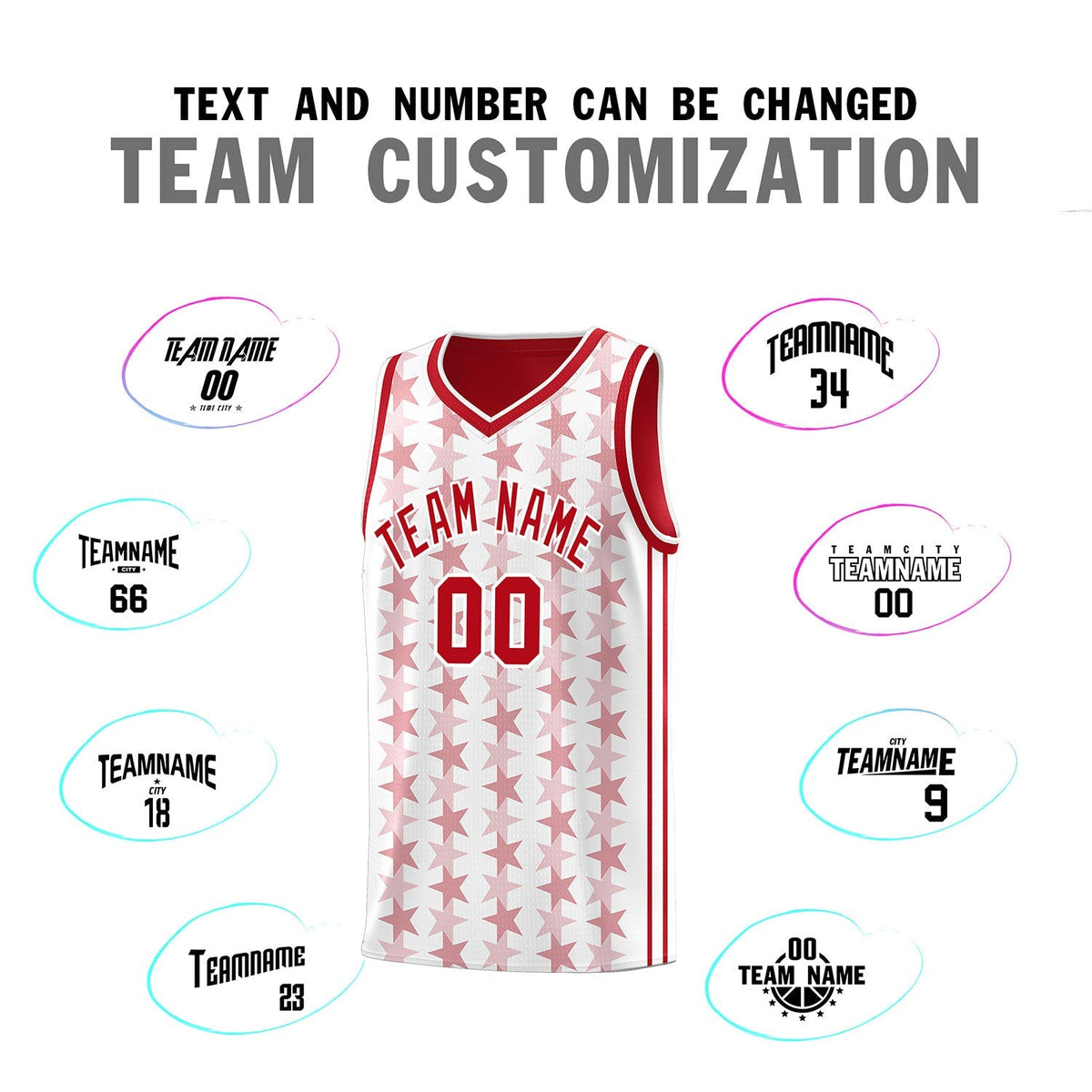 Custom White Red Star Graffiti Pattern Sets Sports Uniform Basketball Jersey