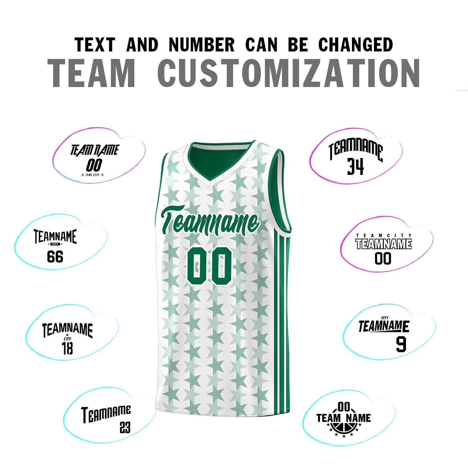 Custom White Kelly Green Star Graffiti Pattern Sets Sports Uniform Basketball Jersey