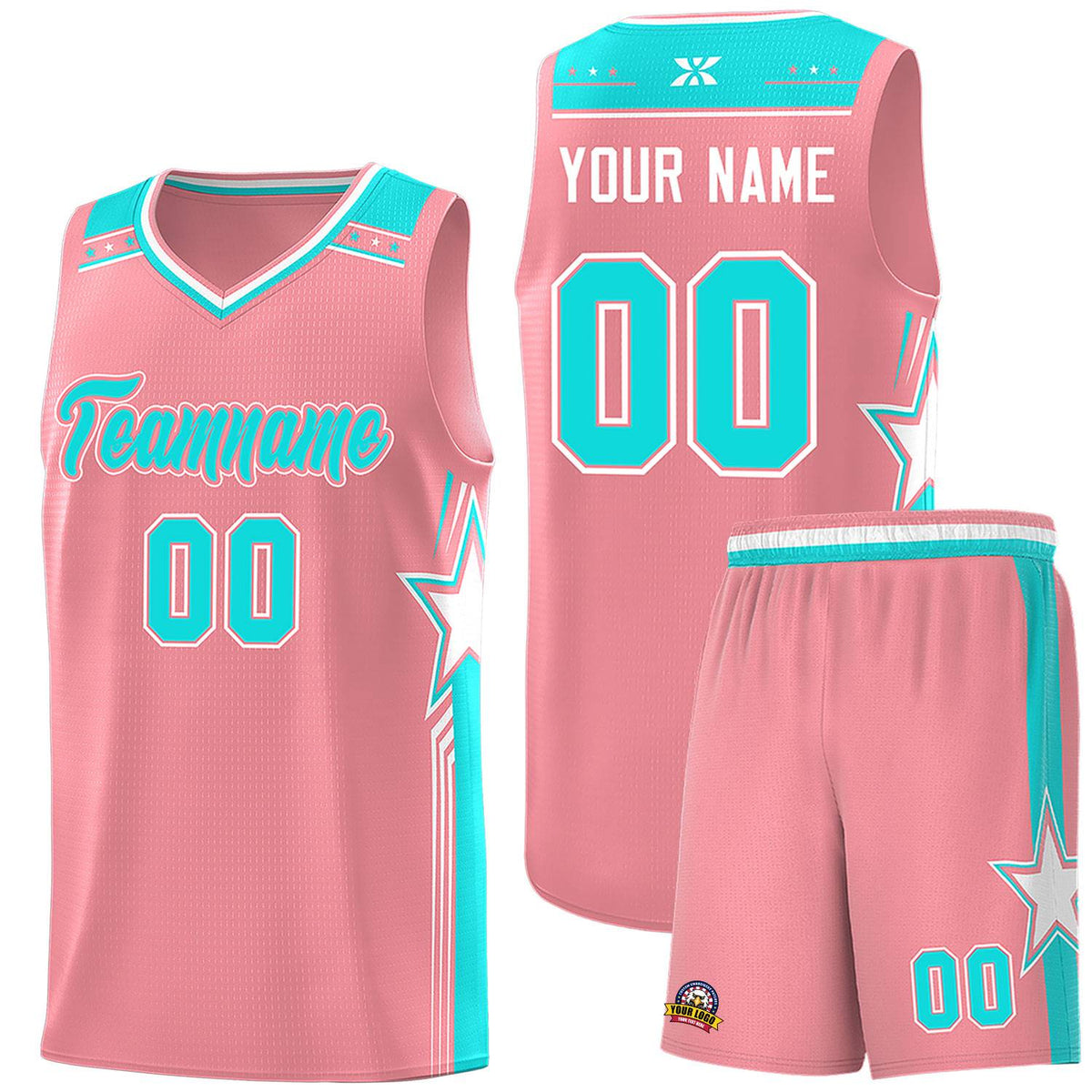Custom Light Pink Aqua Star Graffiti Pattern Sports Uniform Basketball Jersey