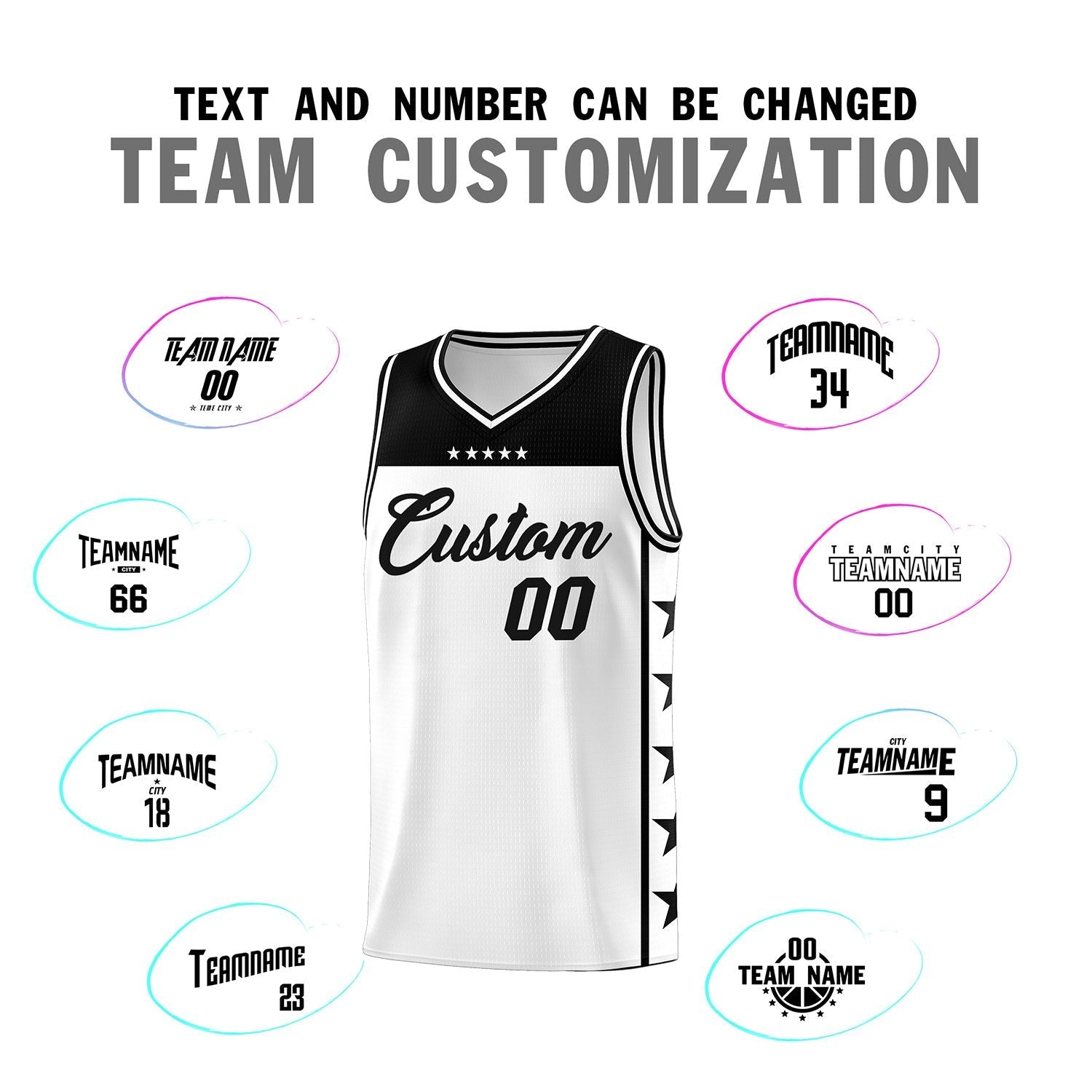 Custom White Black Personalized Star Pattern Sports Uniform Basketball Jersey