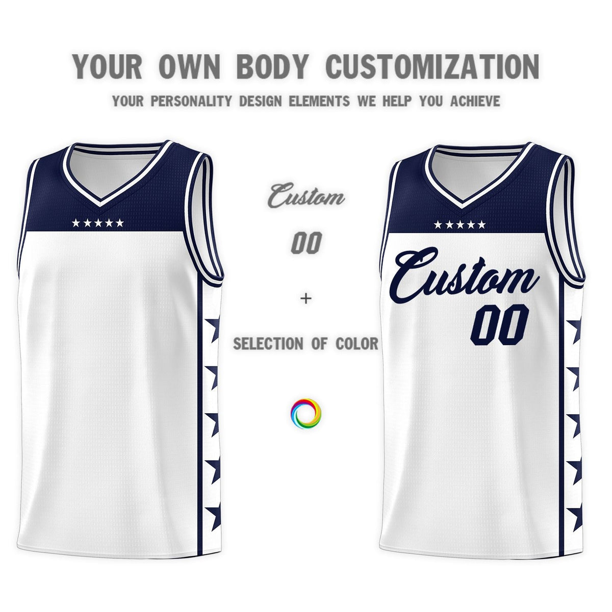 Custom White Navy Personalized Star Pattern Sports Uniform Basketball Jersey