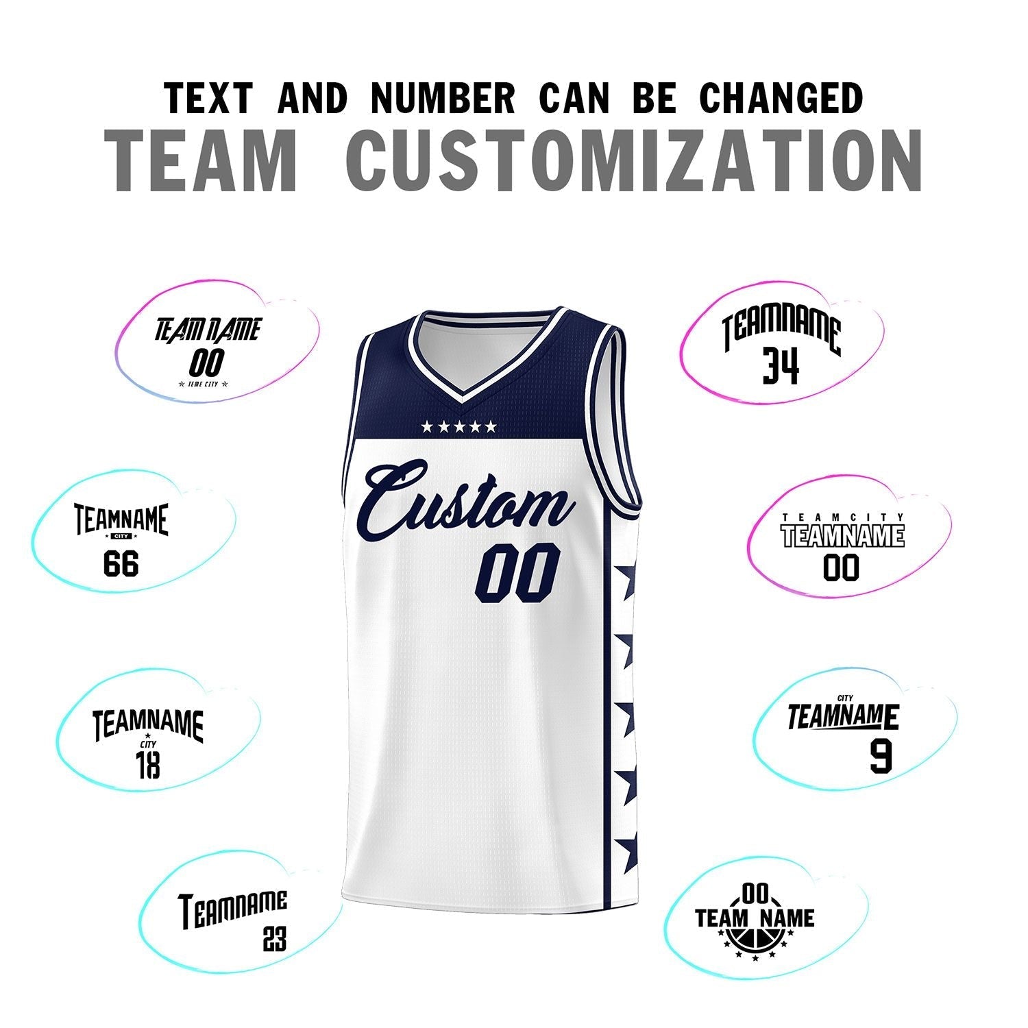 Custom White Navy Personalized Star Pattern Sports Uniform Basketball Jersey