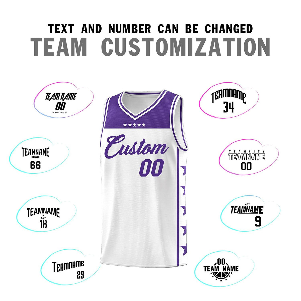 Custom White Purple Personalized Star Pattern Sports Uniform Basketball Jersey