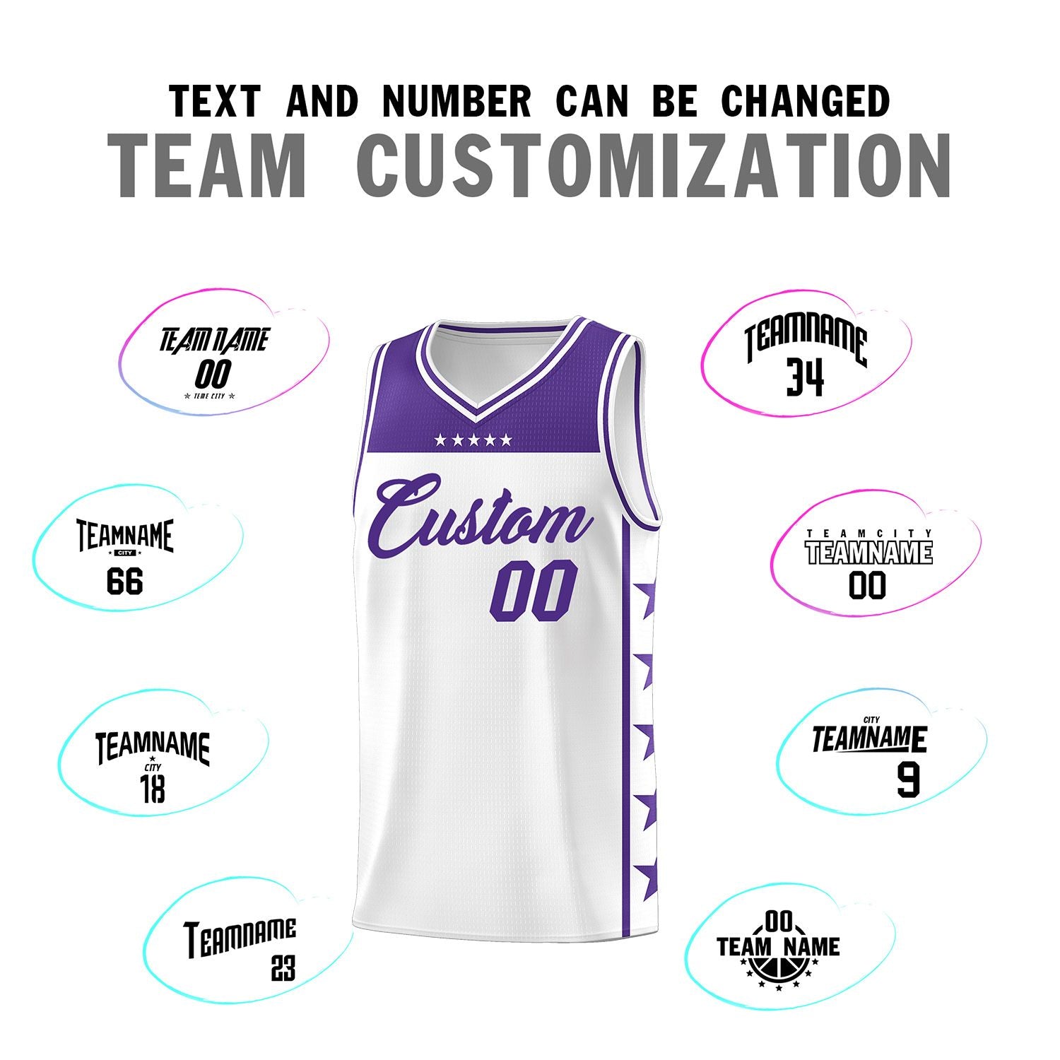 Custom White Purple Personalized Star Pattern Sports Uniform Basketball Jersey