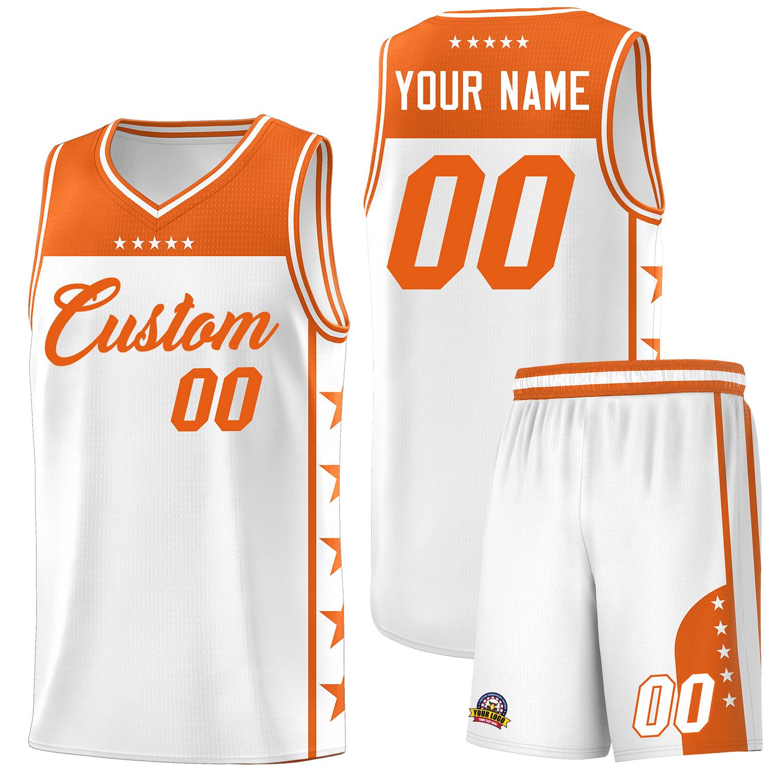 Custom White Orange Personalized Star Pattern Sports Uniform Basketball Jersey
