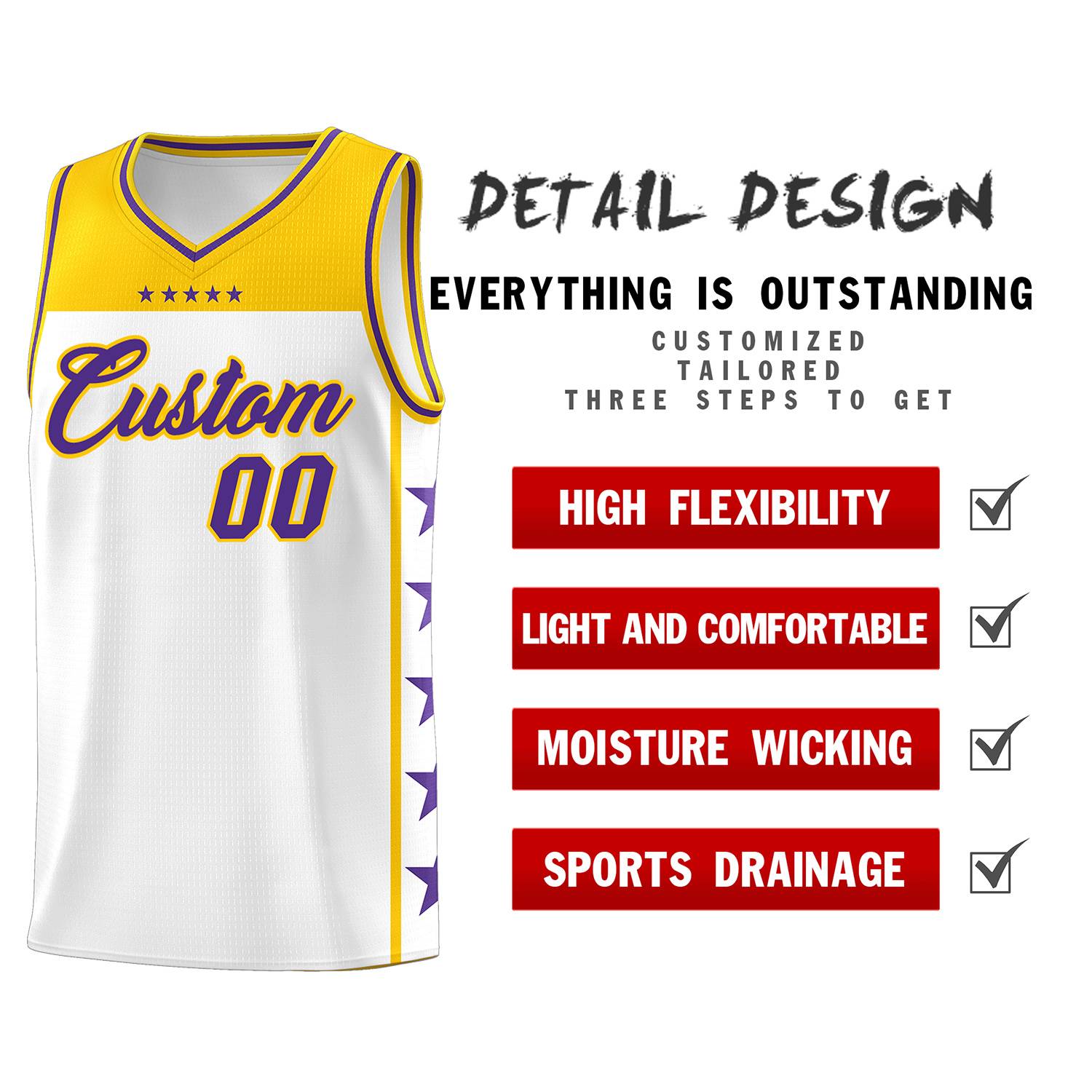Custom White Purple Personalized Star Pattern Sports Uniform Basketball Jersey