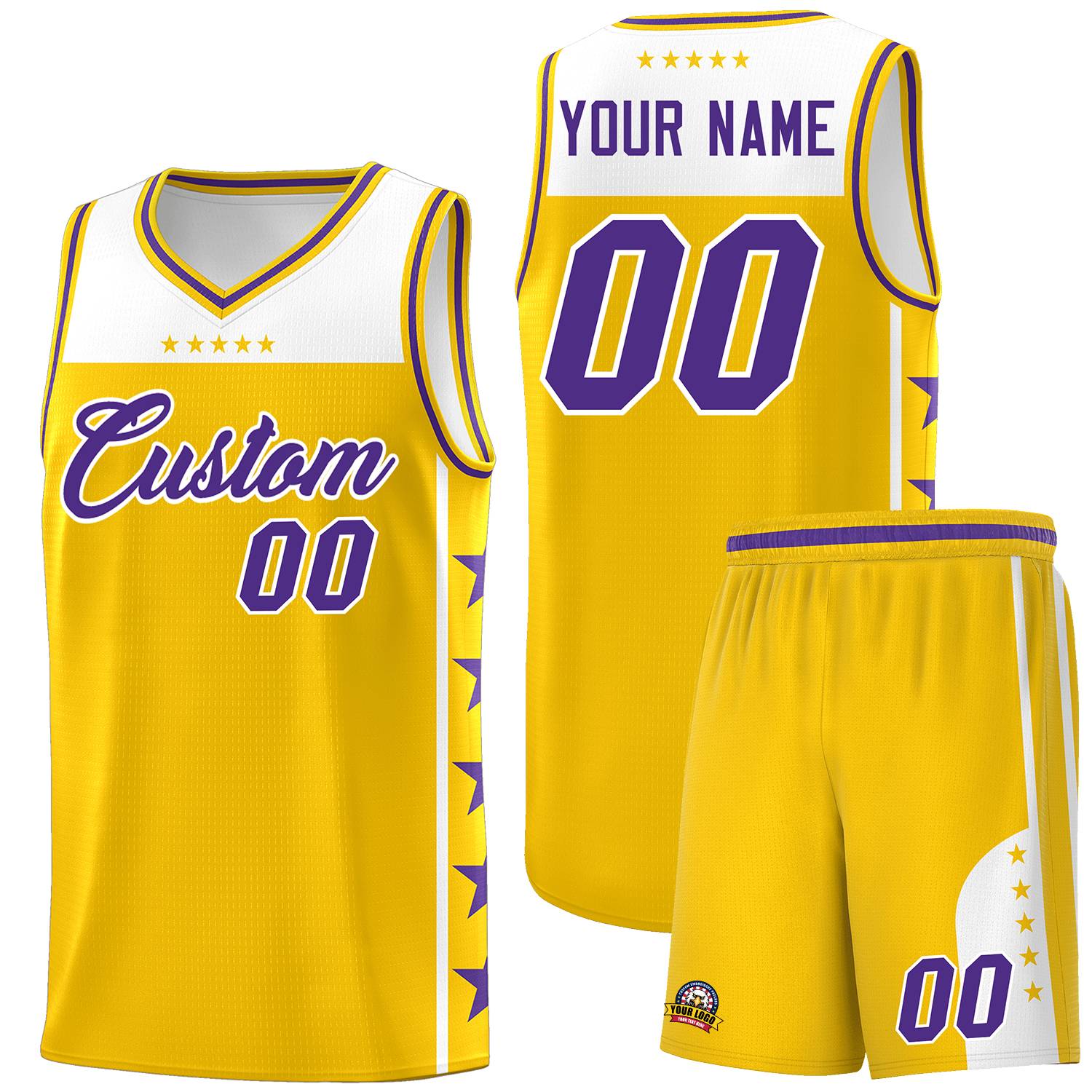 Custom Gold Purple Personalized Star Pattern Sports Uniform Basketball Jersey