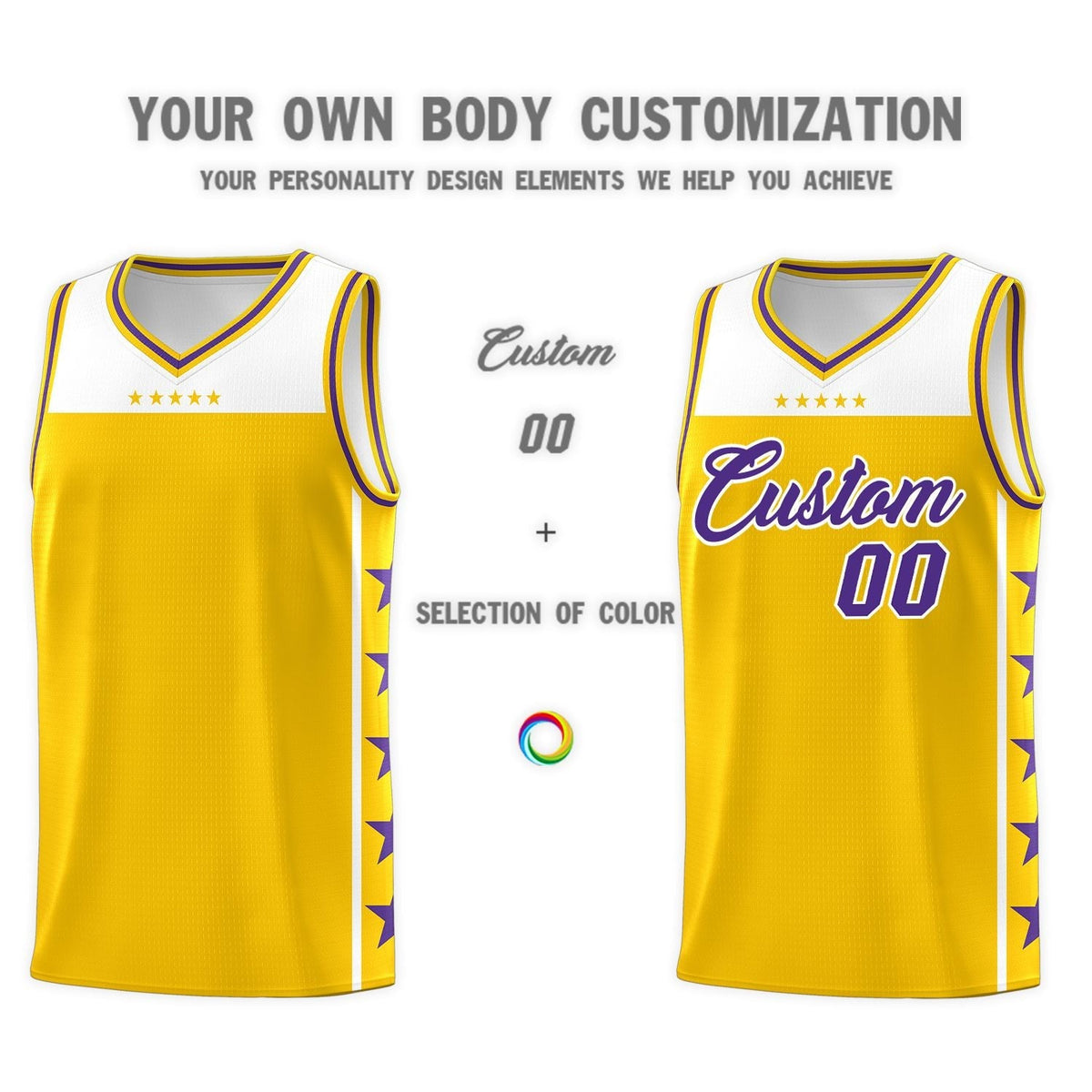 Custom Gold Purple Personalized Star Pattern Sports Uniform Basketball Jersey