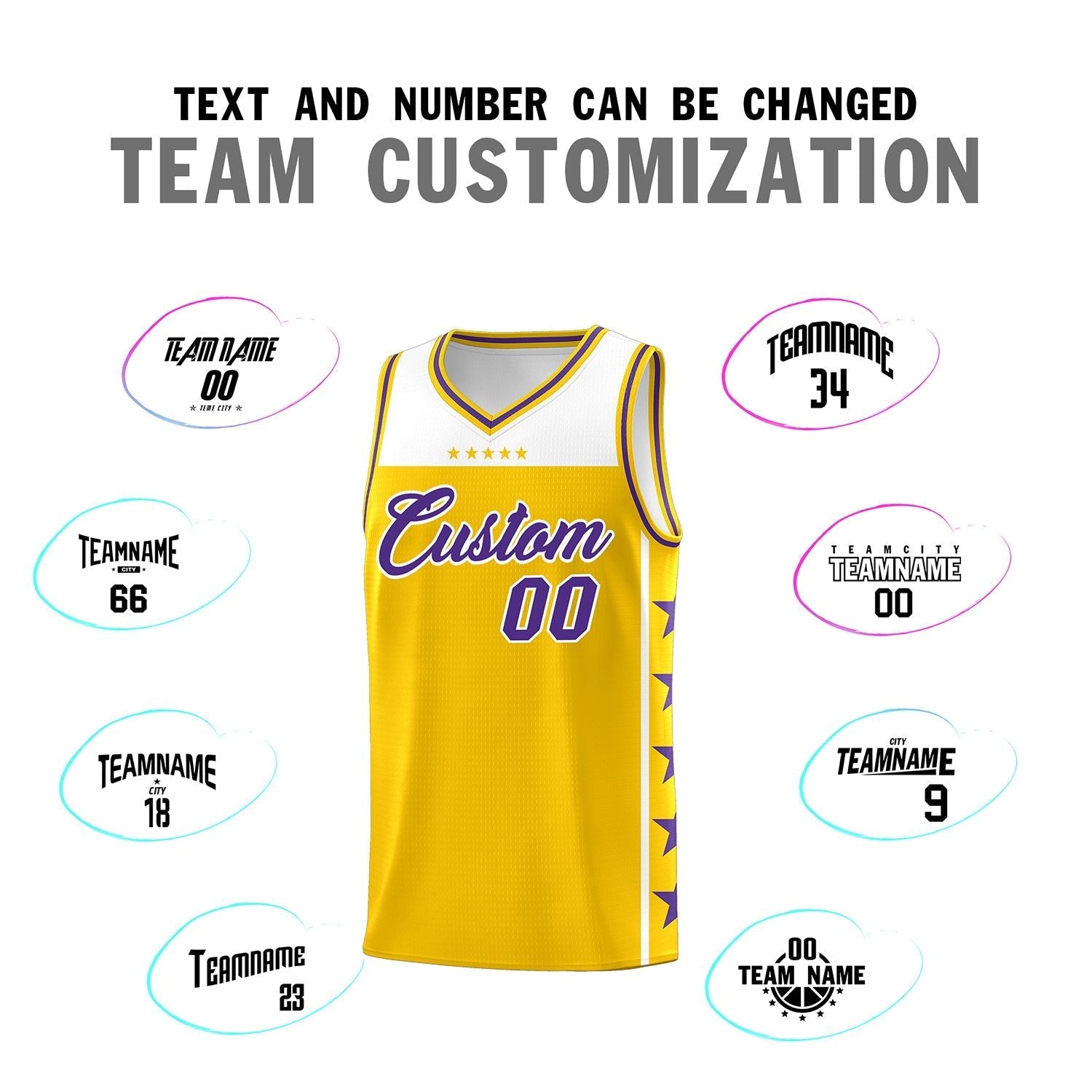 Custom Gold Purple Personalized Star Pattern Sports Uniform Basketball Jersey