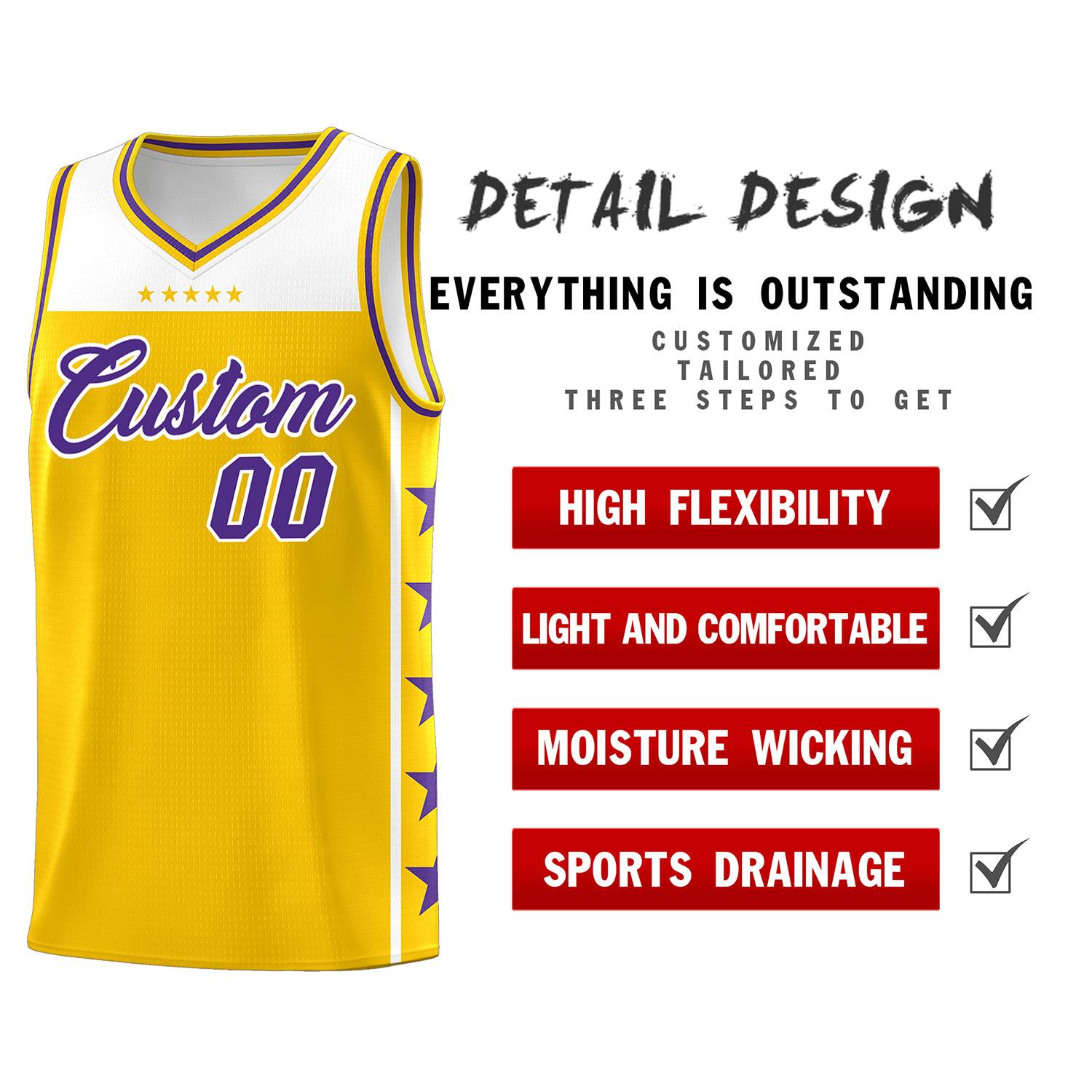 Custom Gold Purple Personalized Star Pattern Sports Uniform Basketball Jersey