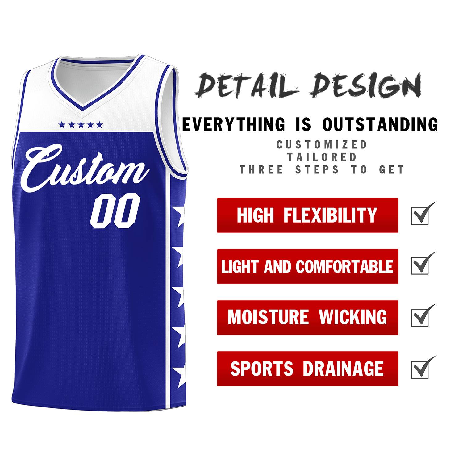 Custom Royal White Personalized Star Pattern Sports Uniform Basketball Jersey