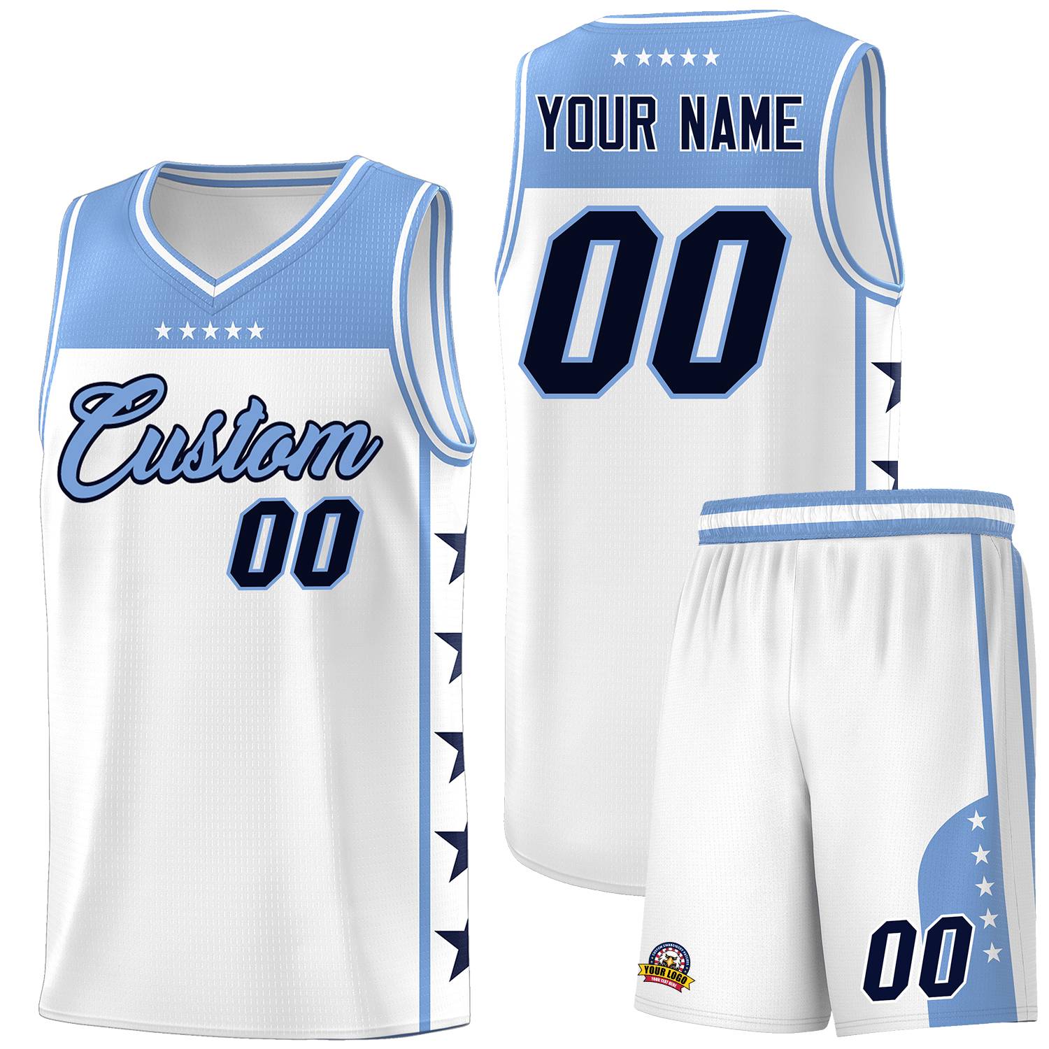 Custom White Light Blue Personalized Star Pattern Sports Uniform Basketball Jersey