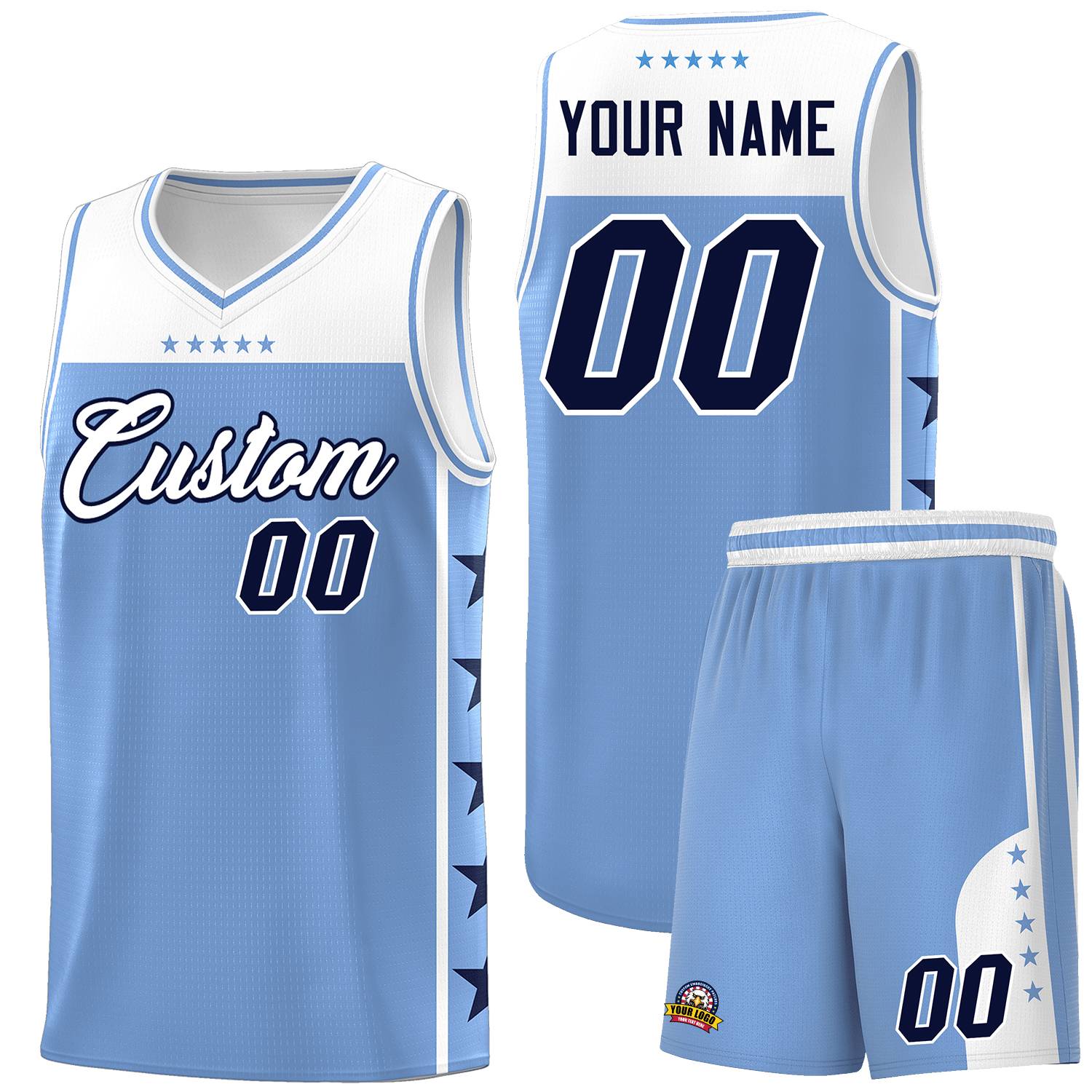 Custom Light Blue White Personalized Star Pattern Sports Uniform Basketball Jersey