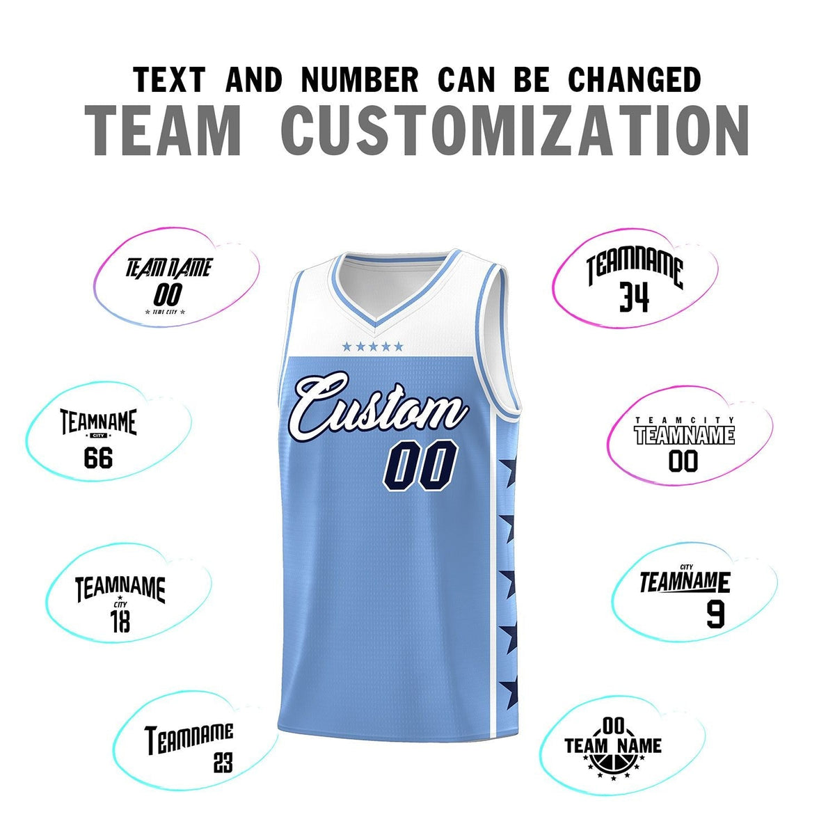 Custom Light Blue White Personalized Star Pattern Sports Uniform Basketball Jersey