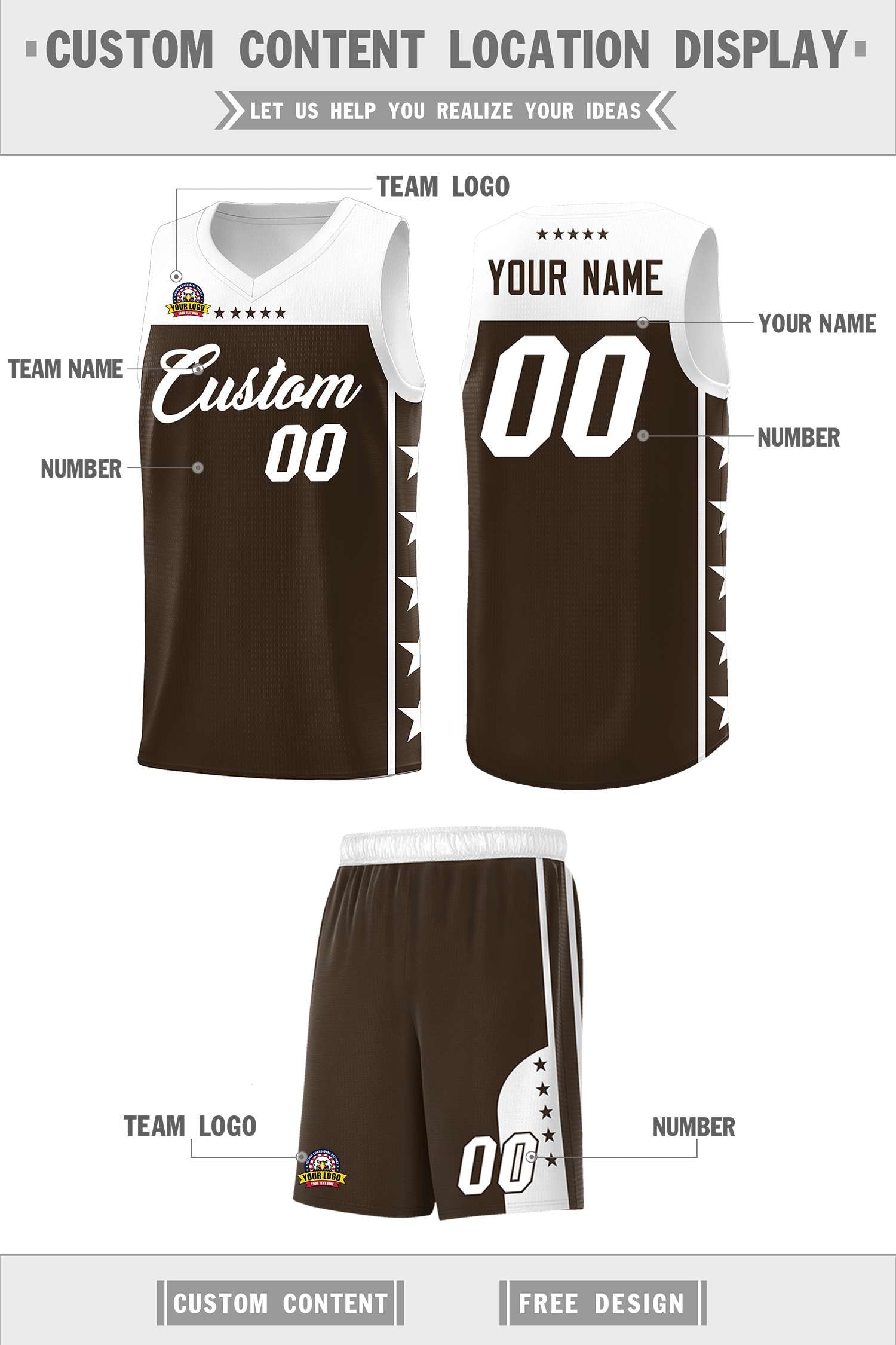 Custom Brown White Personalized Star Pattern Sports Uniform Basketball Jersey