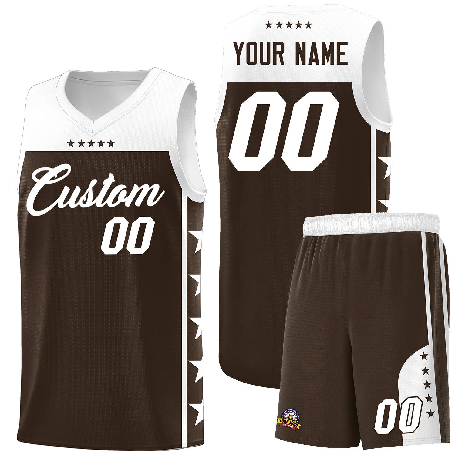 Custom Brown White Personalized Star Pattern Sports Uniform Basketball Jersey