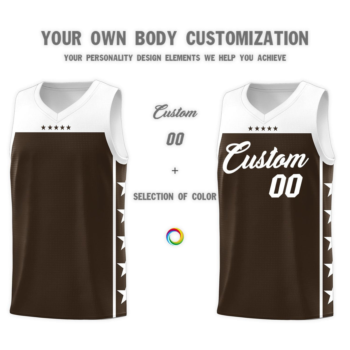 Custom Brown White Personalized Star Pattern Sports Uniform Basketball Jersey