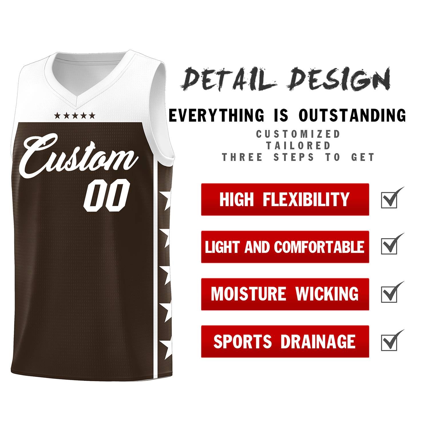 Custom Brown White Personalized Star Pattern Sports Uniform Basketball Jersey