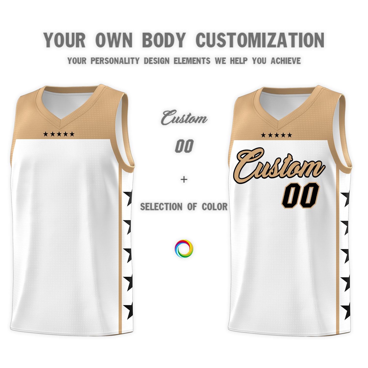 Custom White Old Gold Personalized Star Pattern Sports Uniform Basketball Jersey