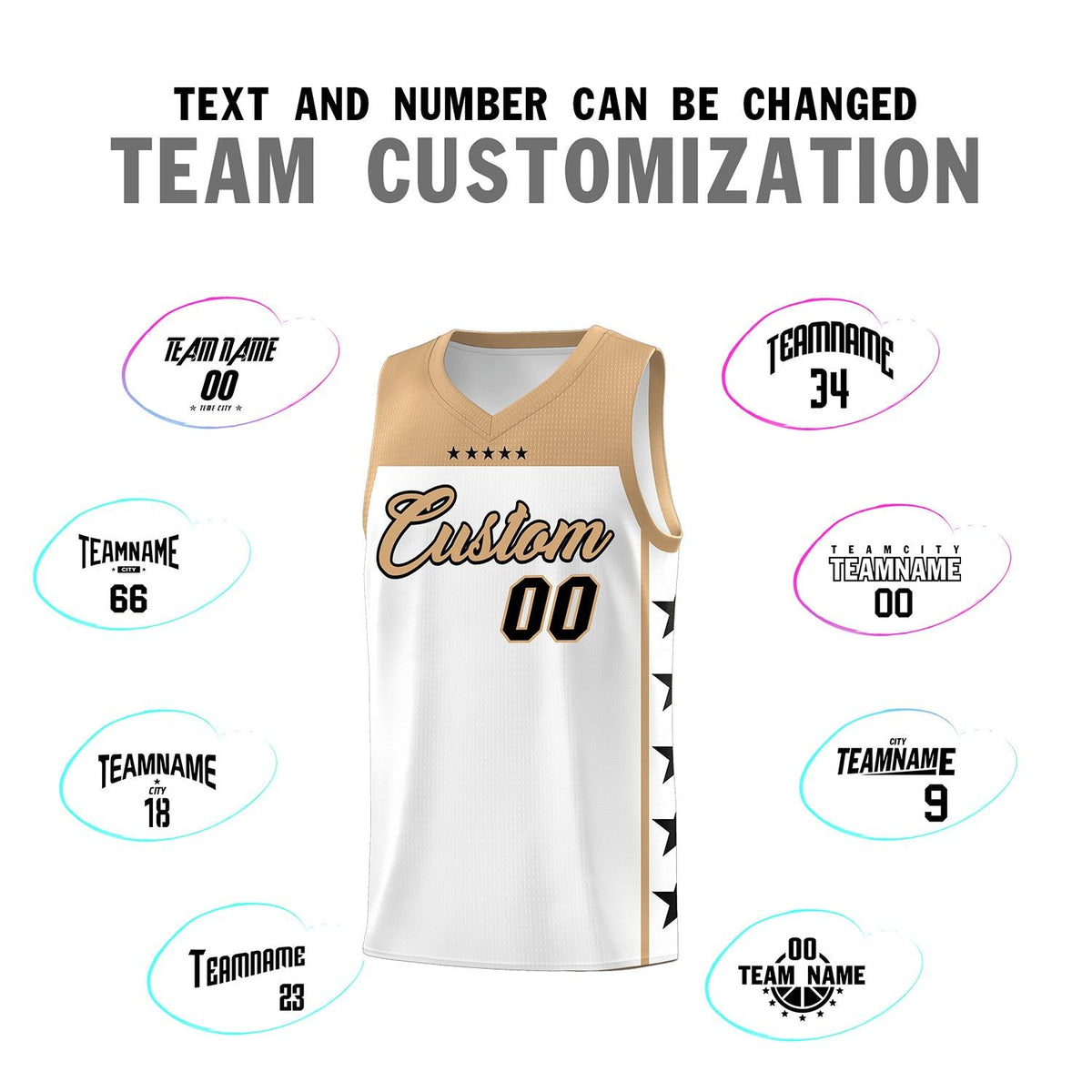 Custom White Old Gold Personalized Star Pattern Sports Uniform Basketball Jersey