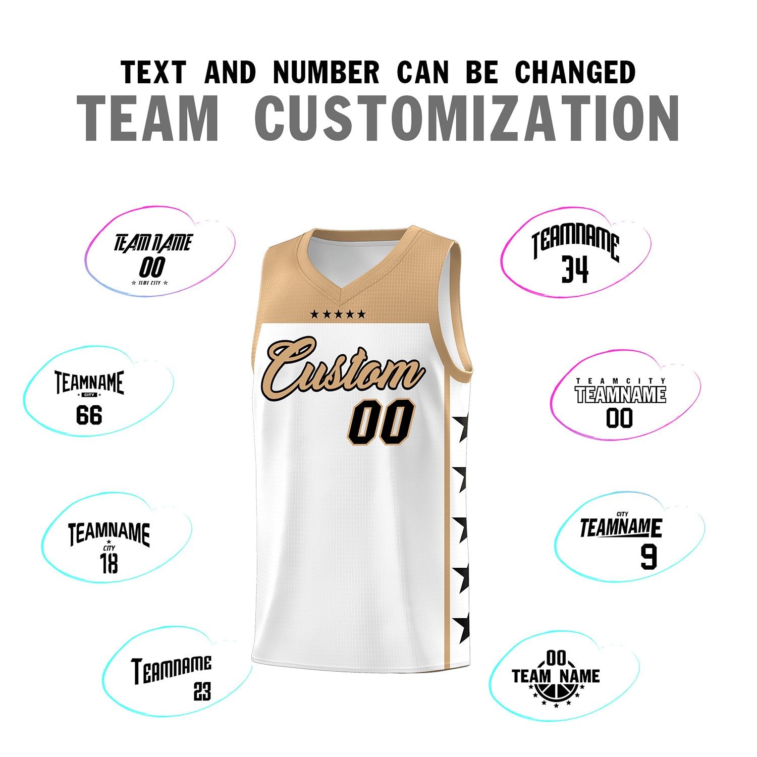 Custom White Old Gold Personalized Star Pattern Sports Uniform Basketball Jersey