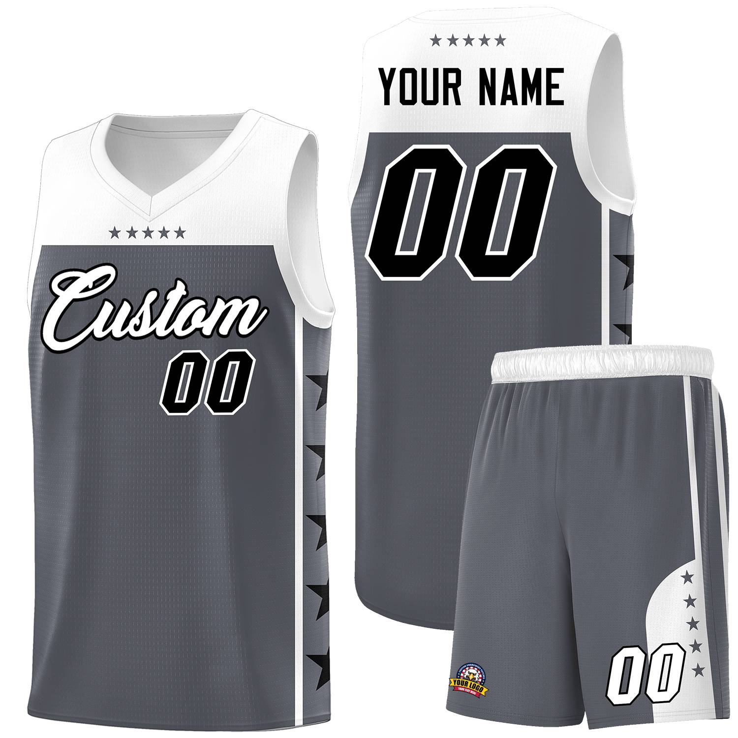 Custom Dark Gray White Personalized Star Pattern Sports Uniform Basketball Jersey