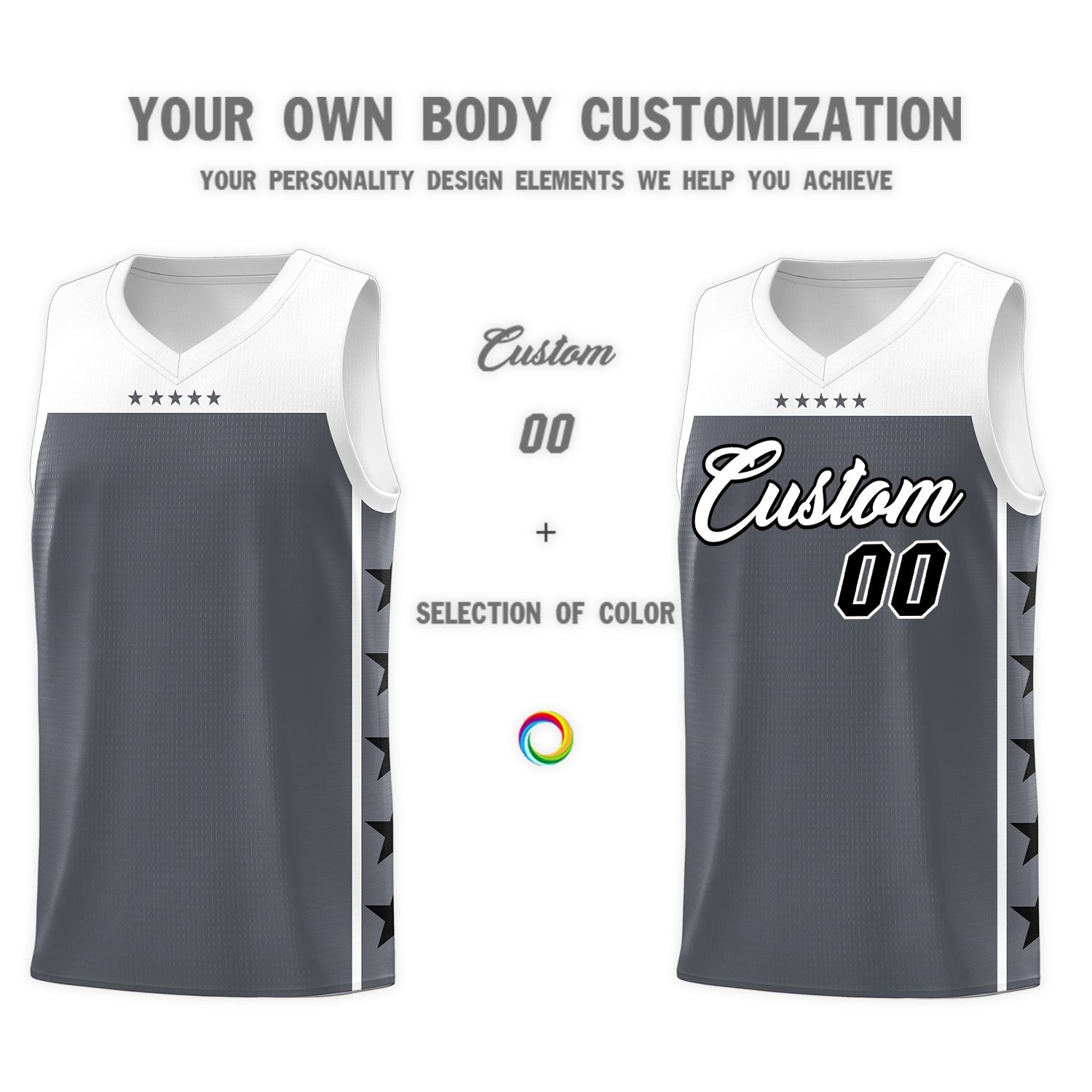 Custom Dark Gray White Personalized Star Pattern Sports Uniform Basketball Jersey