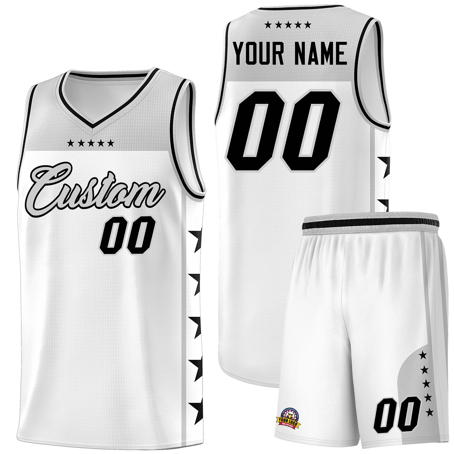 Custom White Gray Personalized Star Pattern Sports Uniform Basketball Jersey