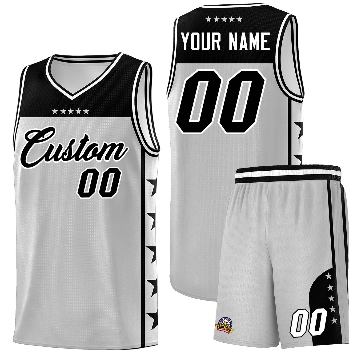 Custom Gray Black Personalized Star Pattern Sports Uniform Basketball Jersey