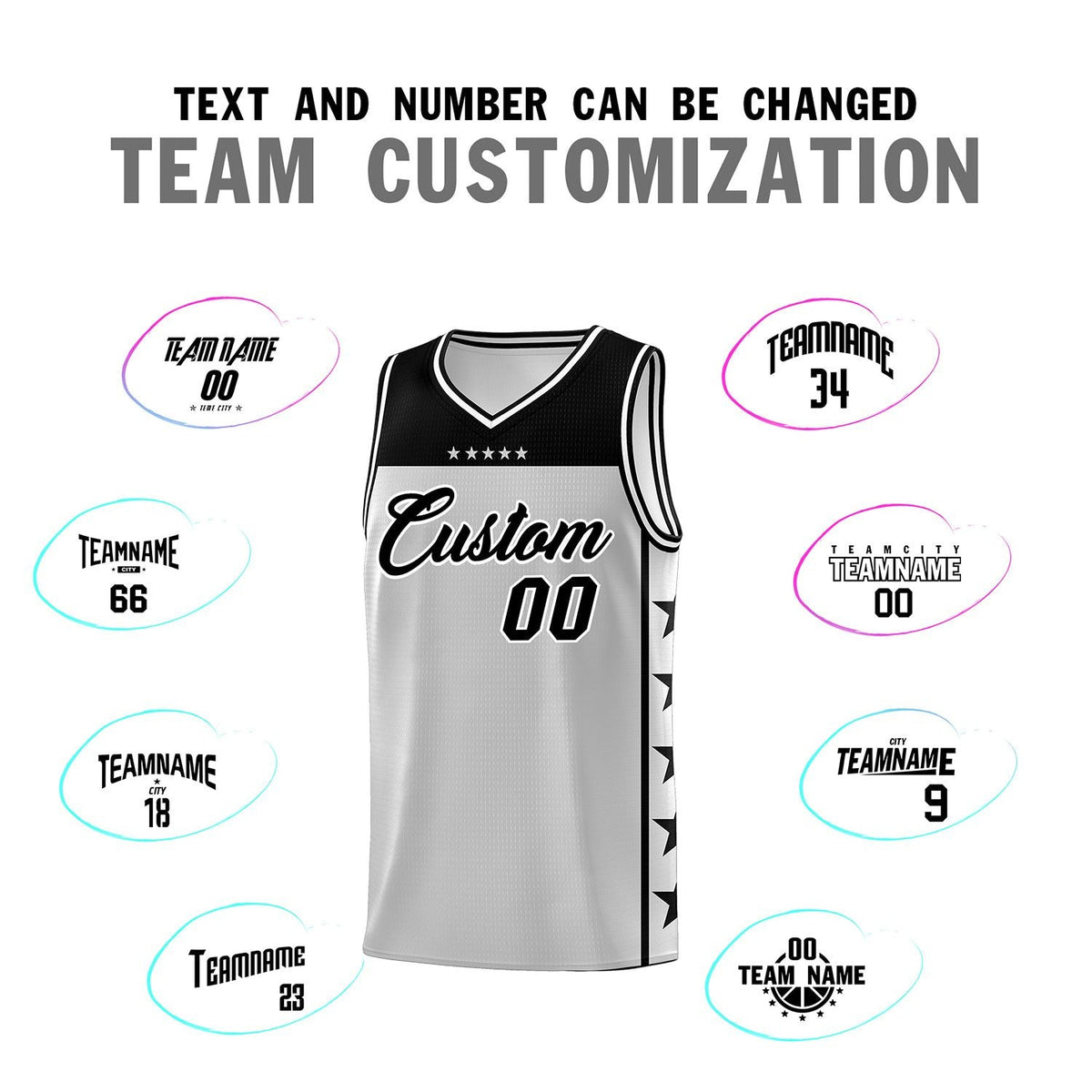 Custom Gray Black Personalized Star Pattern Sports Uniform Basketball Jersey