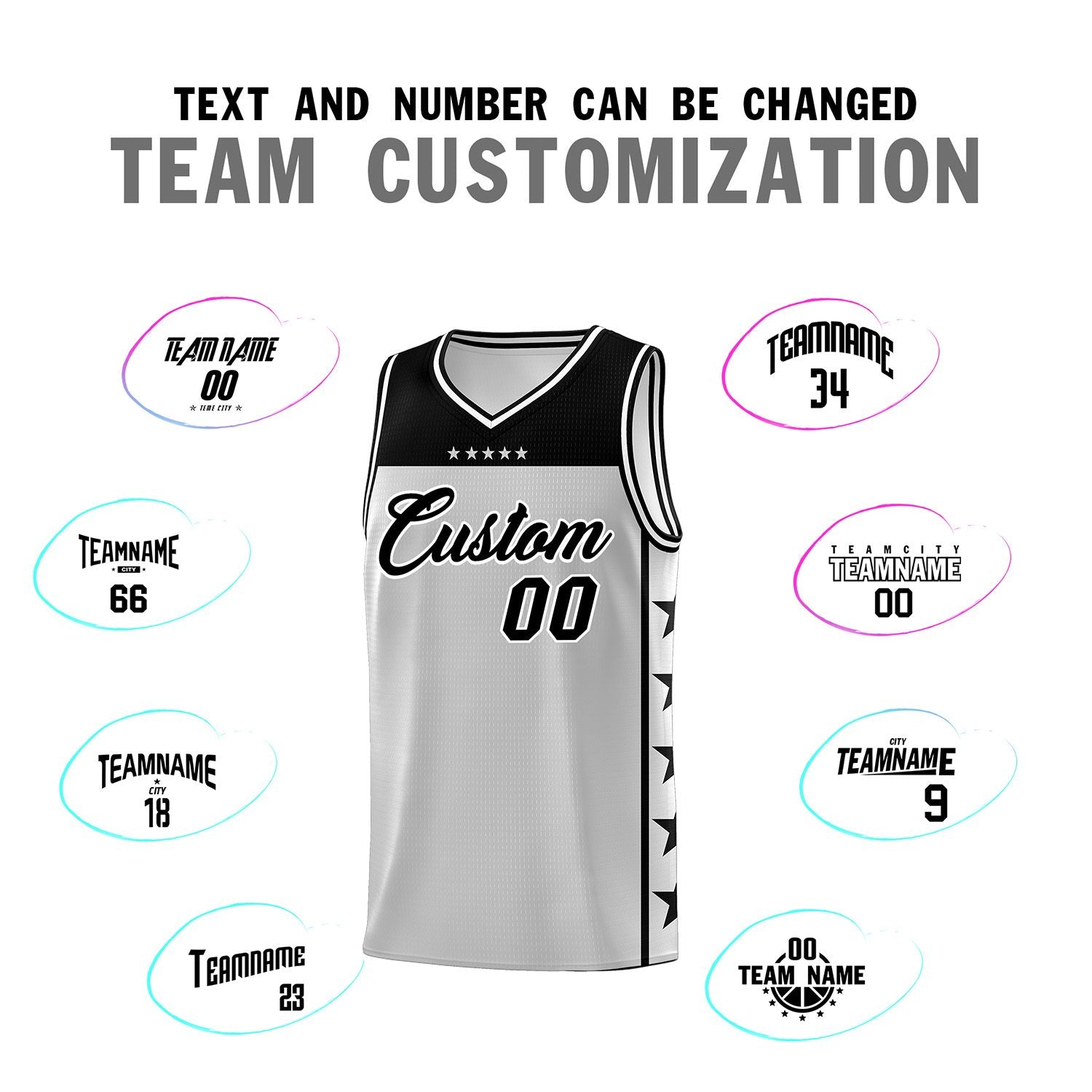 Custom Gray Black Personalized Star Pattern Sports Uniform Basketball Jersey