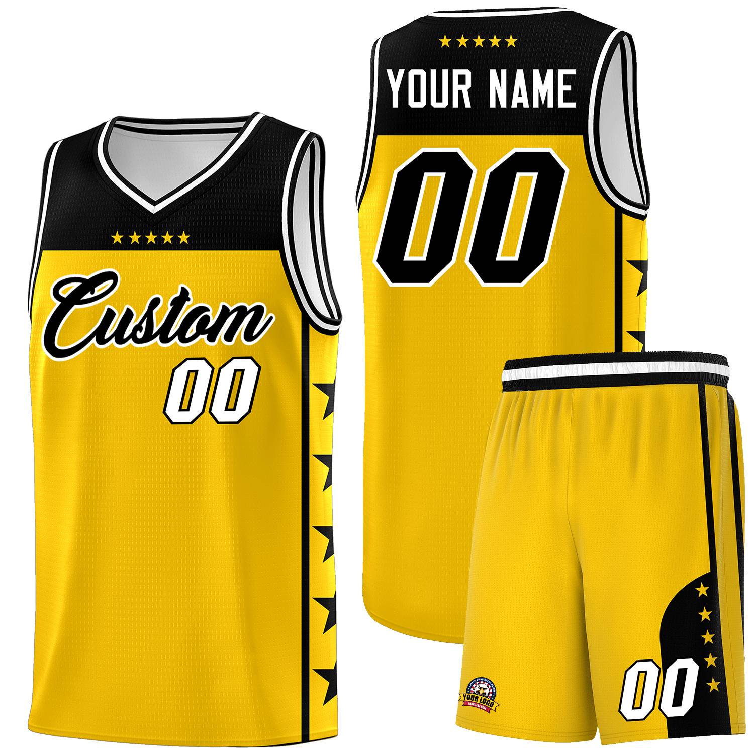 Custom Gold Black Personalized Star Pattern Sports Uniform Basketball Jersey