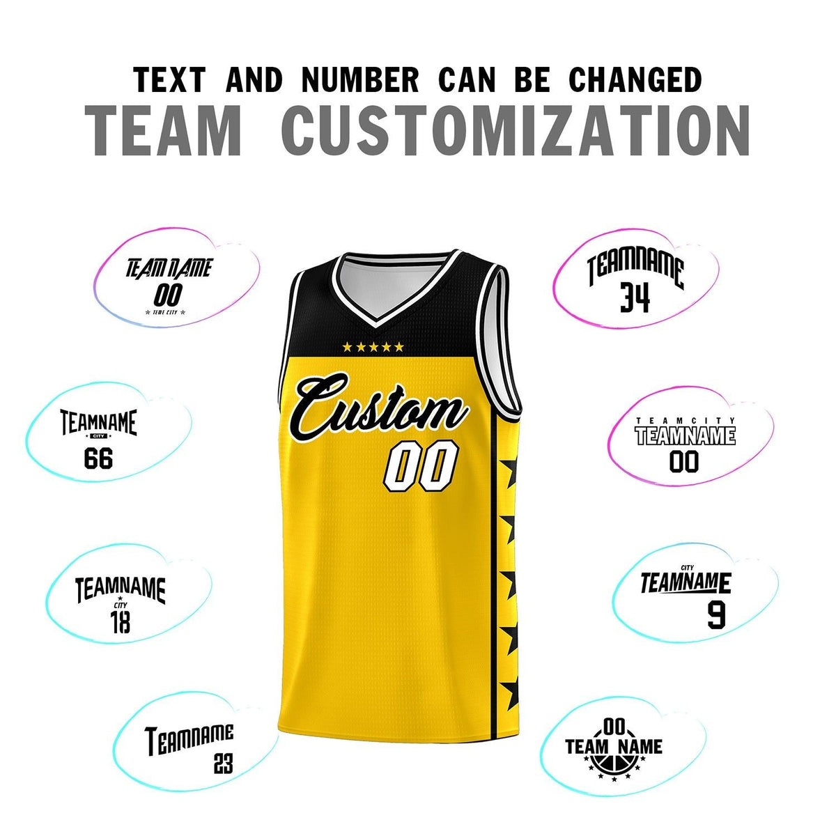 Custom Gold Black Personalized Star Pattern Sports Uniform Basketball Jersey