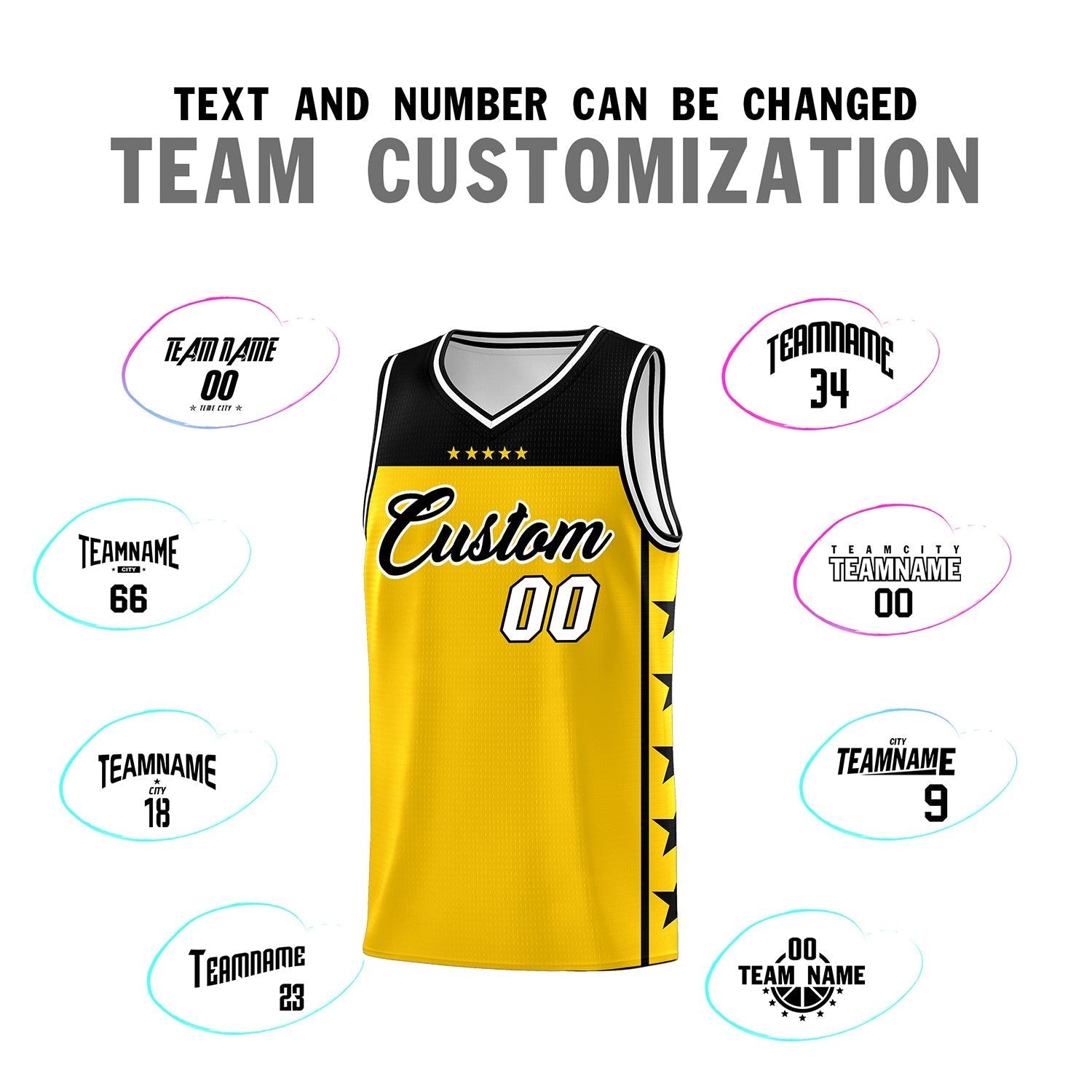 Custom Gold Black Personalized Star Pattern Sports Uniform Basketball Jersey