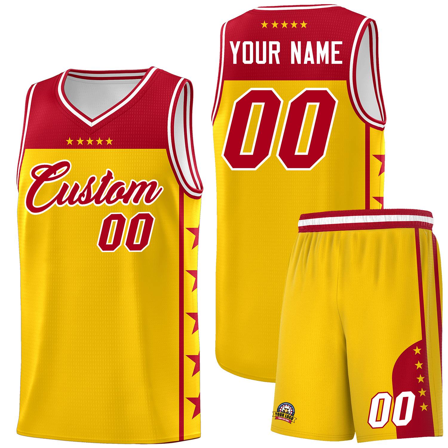 Custom Gold Red Personalized Star Pattern Sports Uniform Basketball Jersey