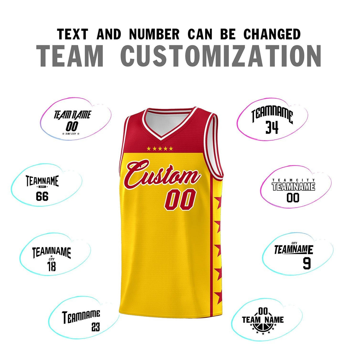 Custom Gold Red Personalized Star Pattern Sports Uniform Basketball Jersey