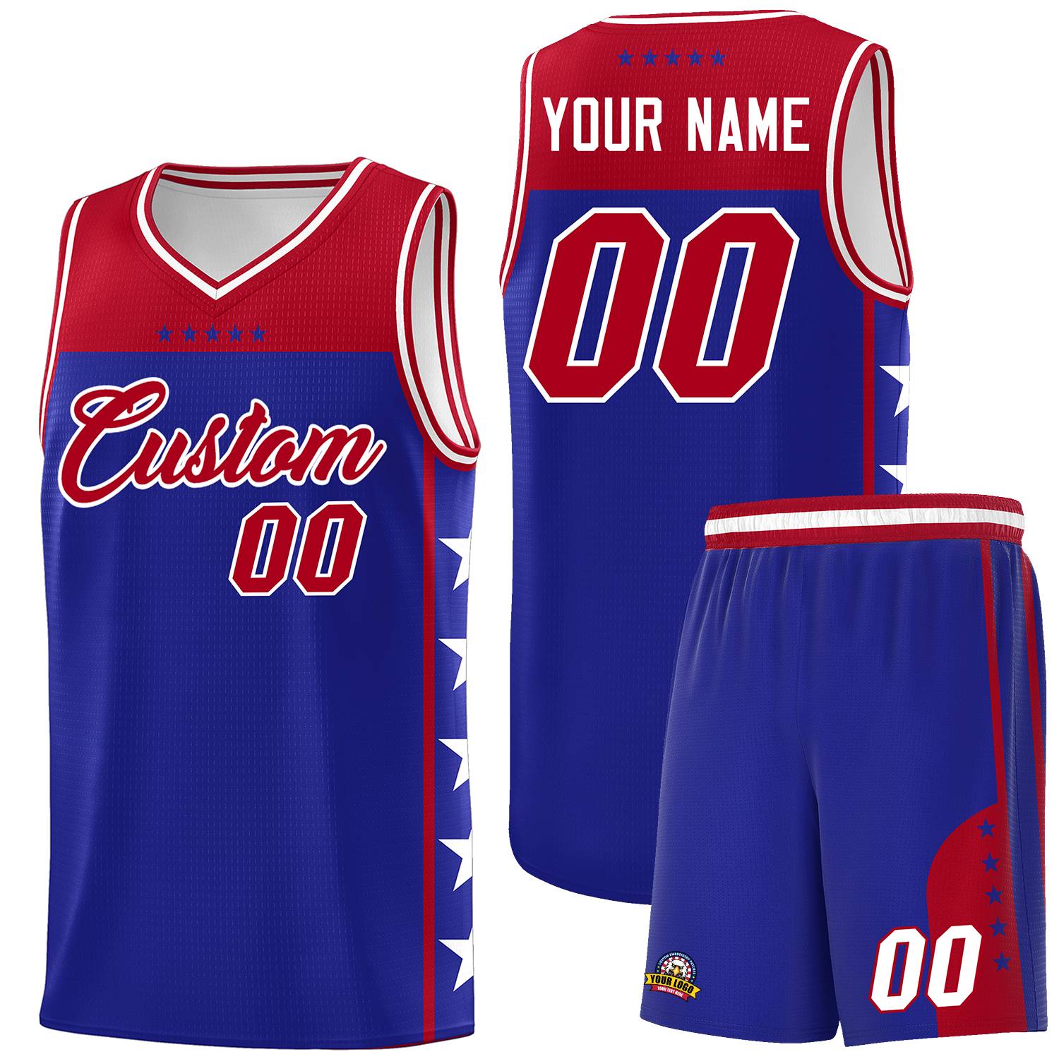 Custom Royal Red Personalized Star Pattern Sports Uniform Basketball Jersey